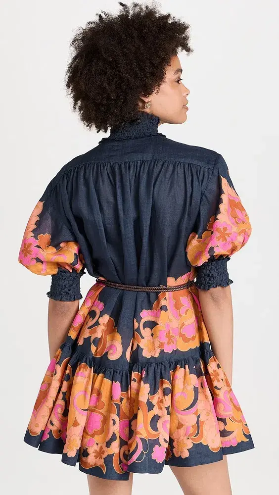 Zimmermann Acadian Lantern Ramie Mini Dress Navy Paisley Size 3 / AU 14 - Image 3