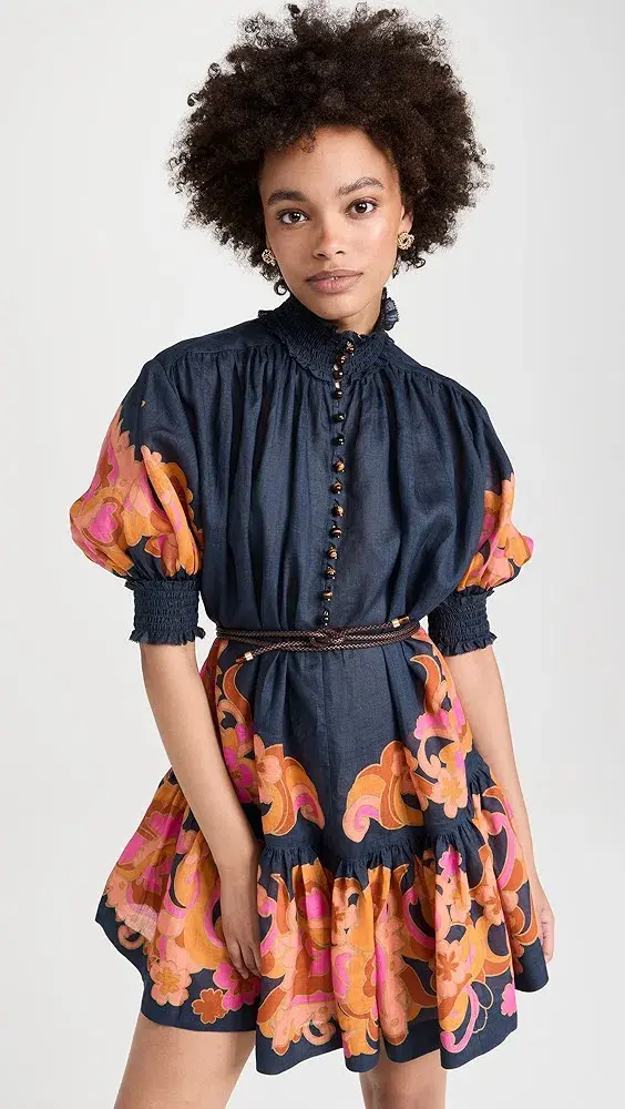 Zimmermann Acadian Lantern Ramie Mini Dress Navy Paisley Size 3 / AU 14 - Image 2