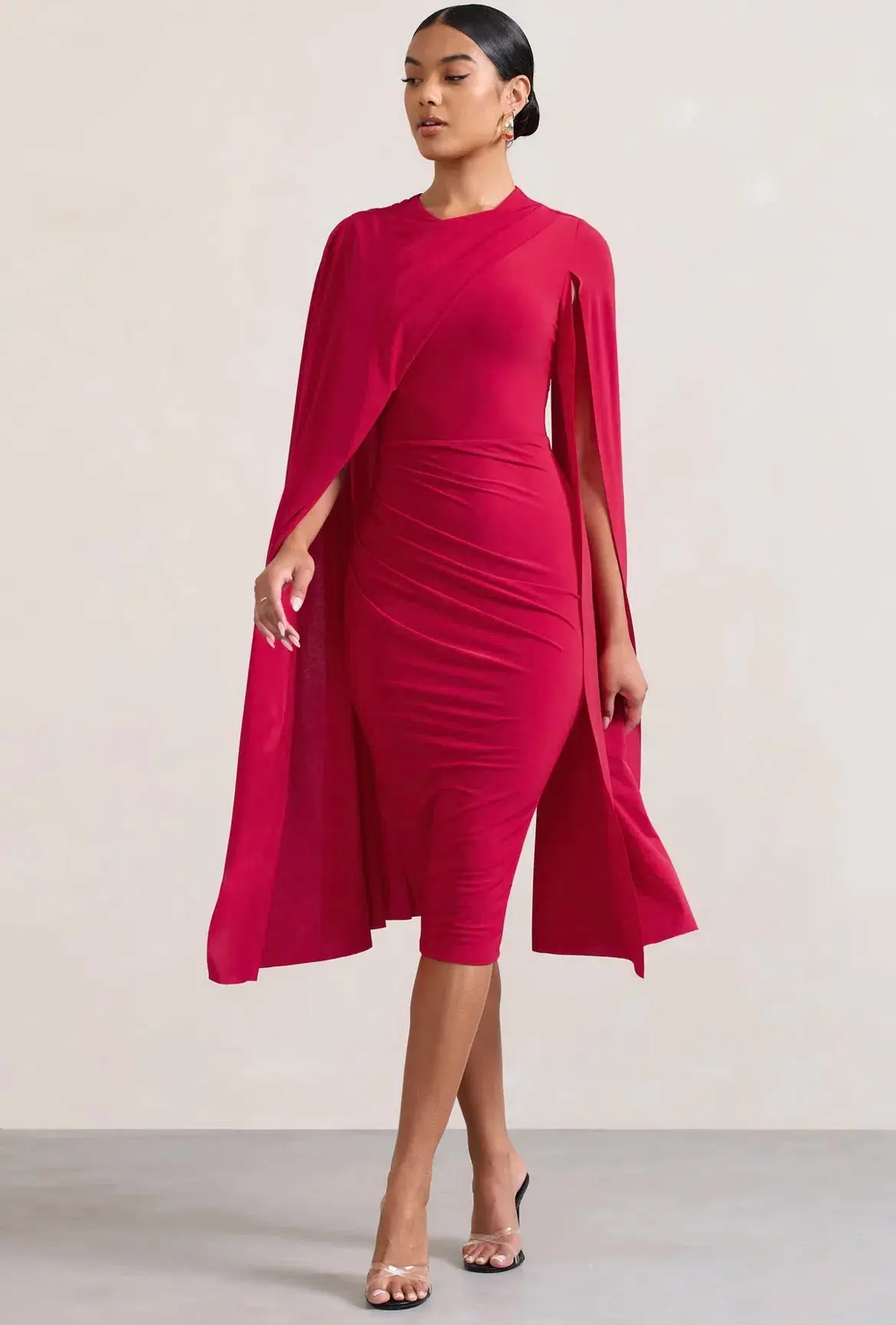 Club L London Marysol Asymmetric Cape Midi Dress Red Size 16 - Image 4