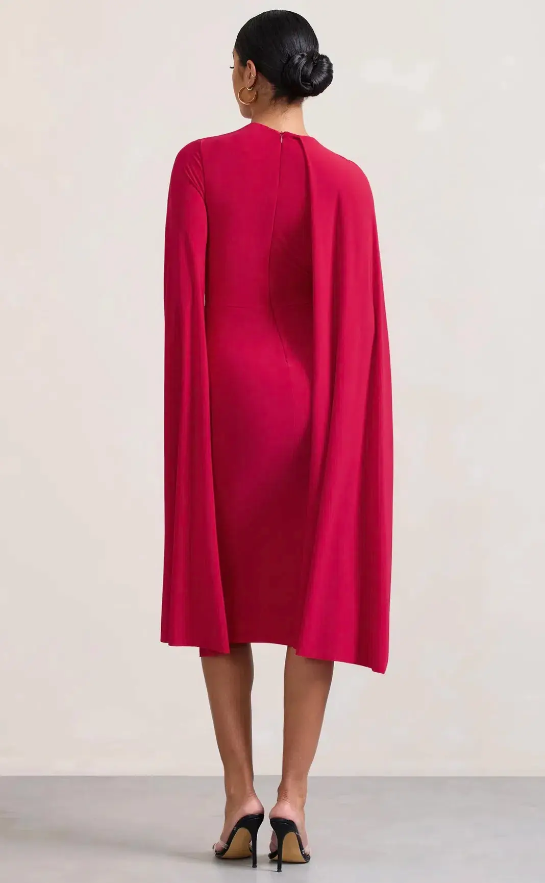 Club L London Marysol Asymmetric Cape Midi Dress Red Size 16 - Image 3