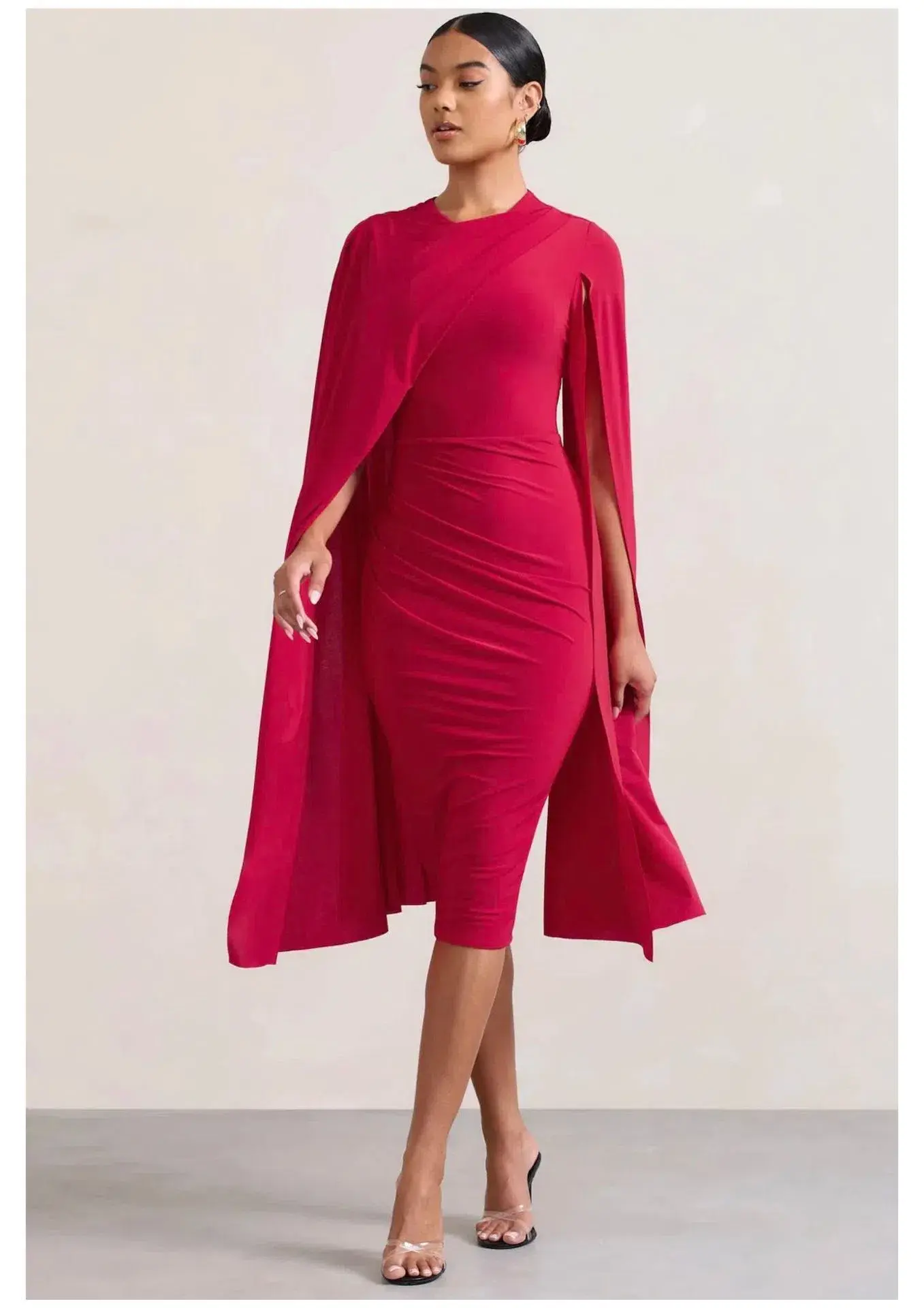 Club L London Marysol Asymmetric Cape Midi Dress Red Size 16 - Image 1