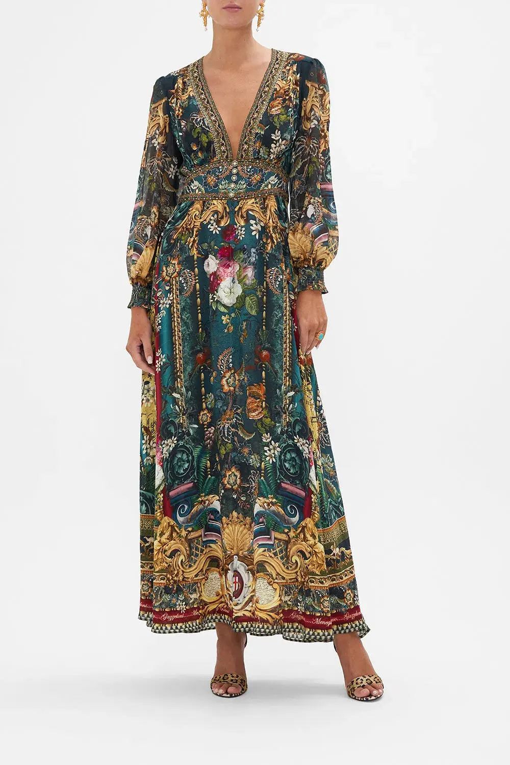 Camilla Long Sleeve Button Maxi Dress with Shaped Waistband Verdis World Size S / AU 10 - Image 1