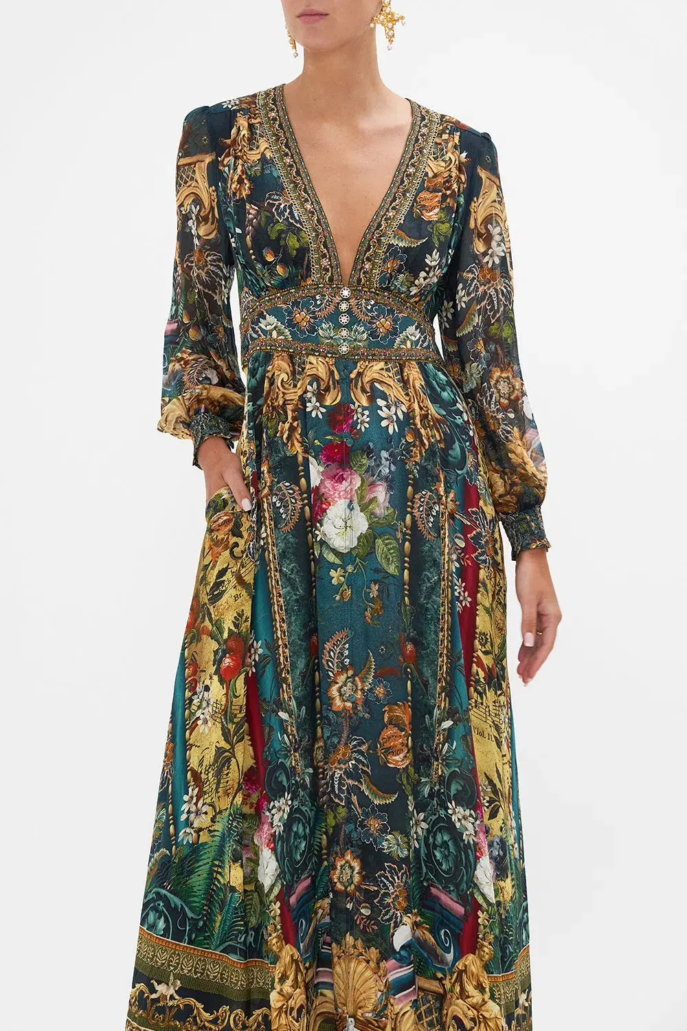Camilla Long Sleeve Button Maxi Dress with Shaped Waistband Verdis World Size S / AU 10 - Image 2