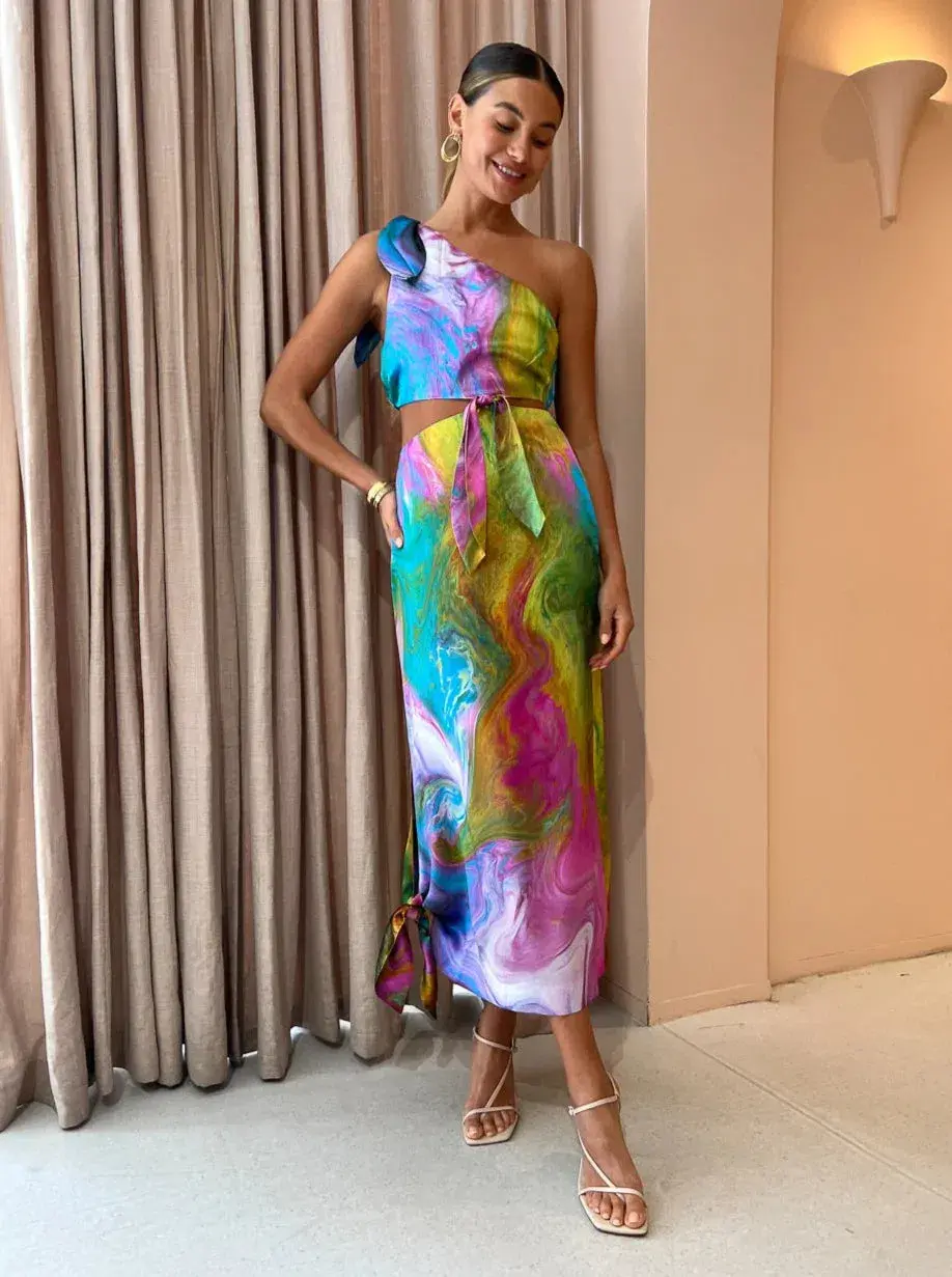 Alemais Irving Knot Midi Dress Multi Size 8  - Image 3