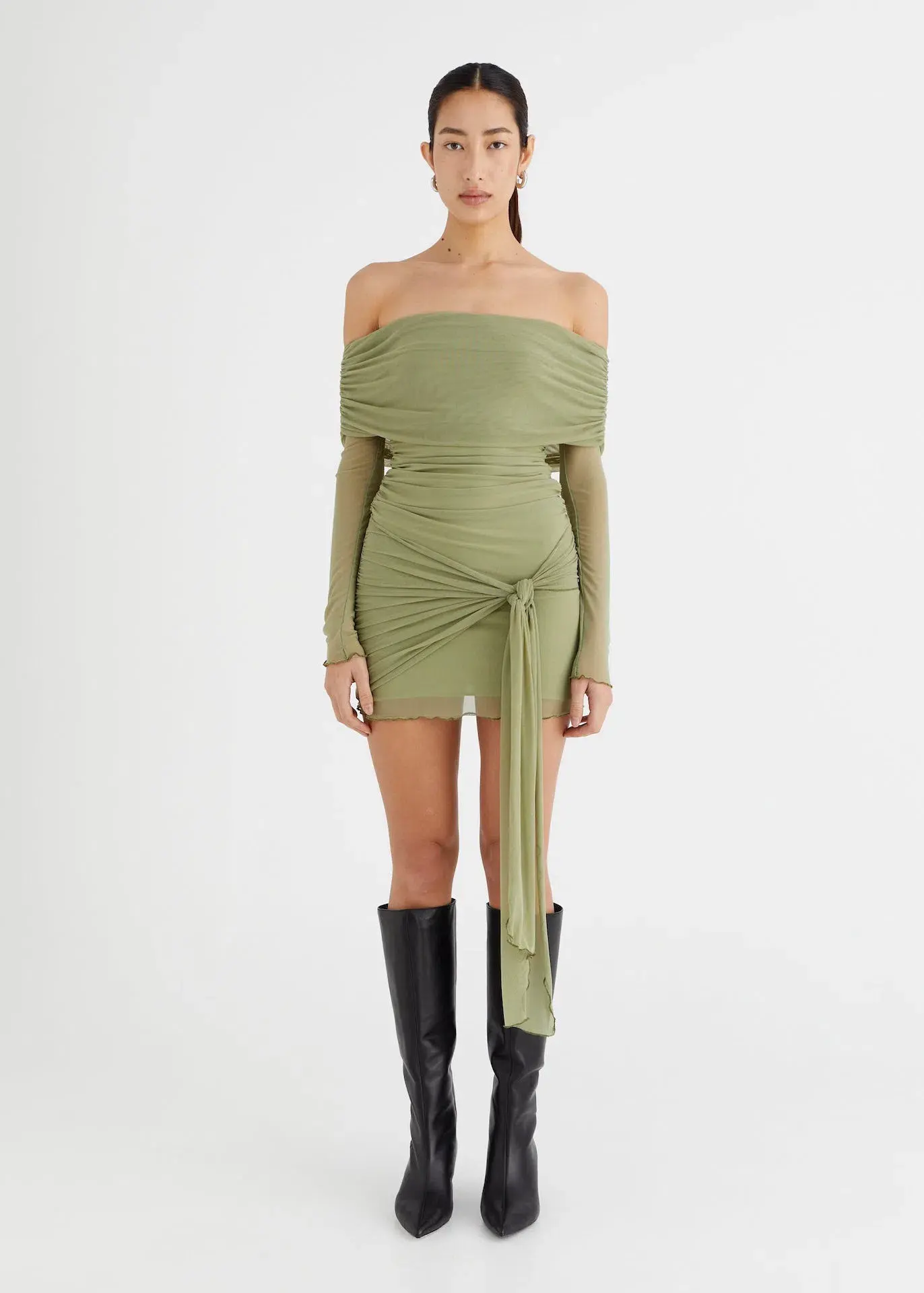 Benni Yasmin Off Shoulder Mini Dress Pistachio Green Size 12 - Image 1