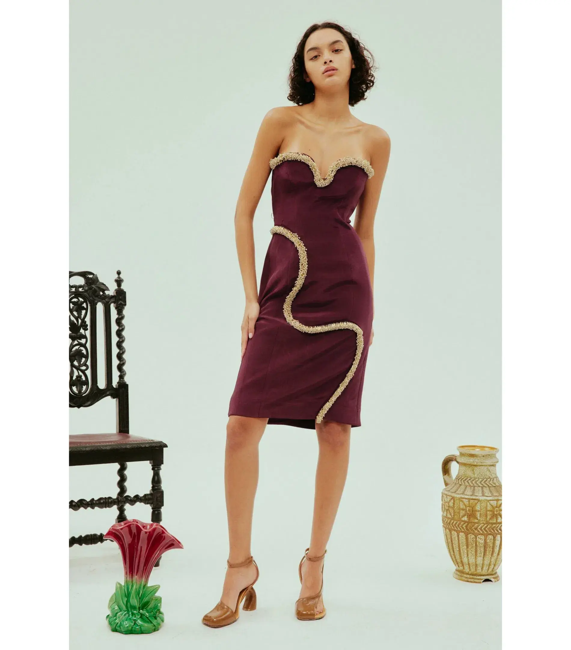 Alemais Orion Embellished Midi Dress Burgundy Size AU 10 - Image 2