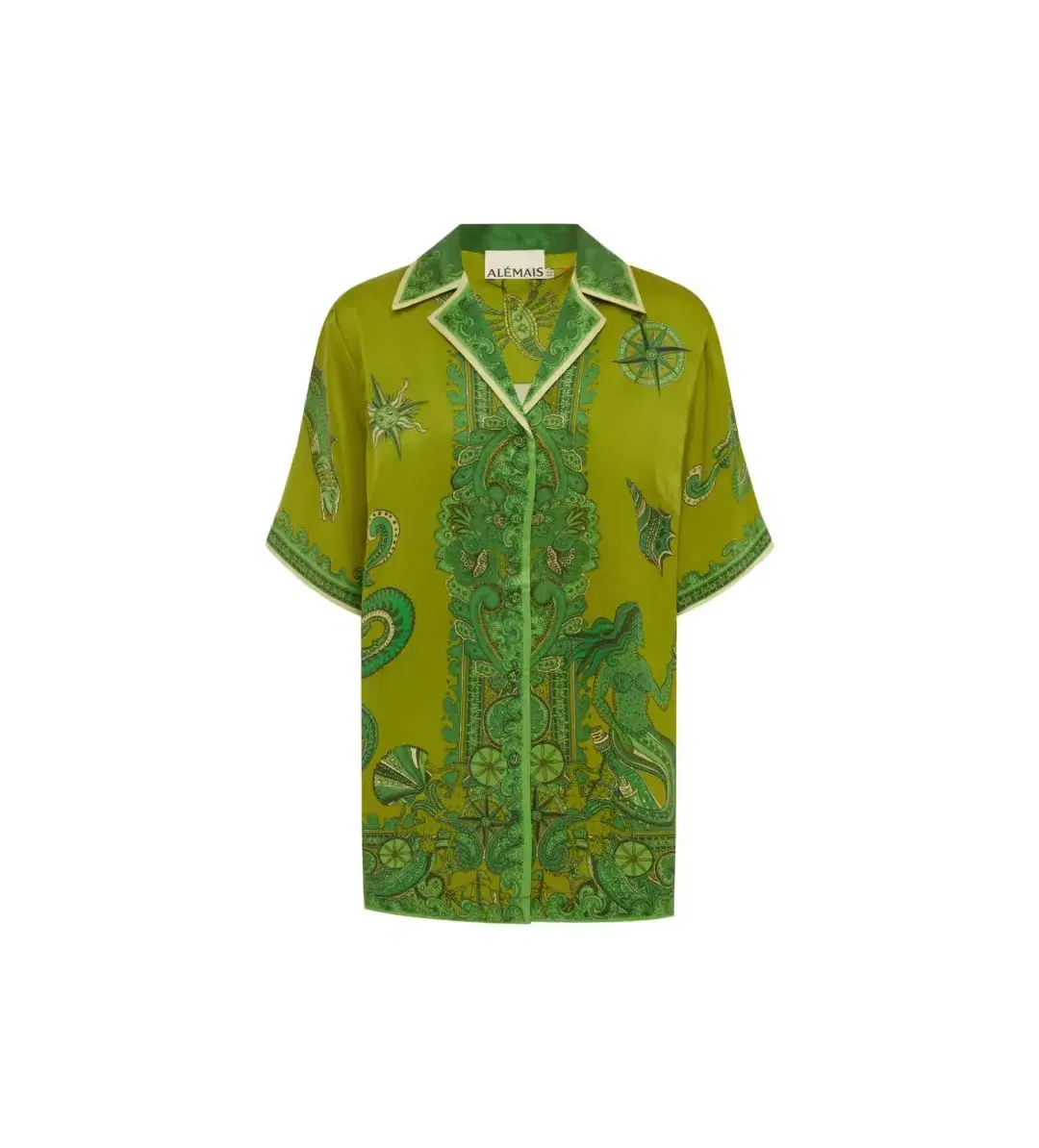Alemais Solaris Silk Shirt and Pant Set Green Print Size AU 4 - Image 3