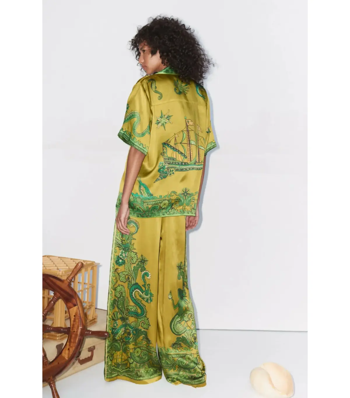 Alemais Solaris Silk Shirt and Pant Set Green Print Size AU 4 - Image 2