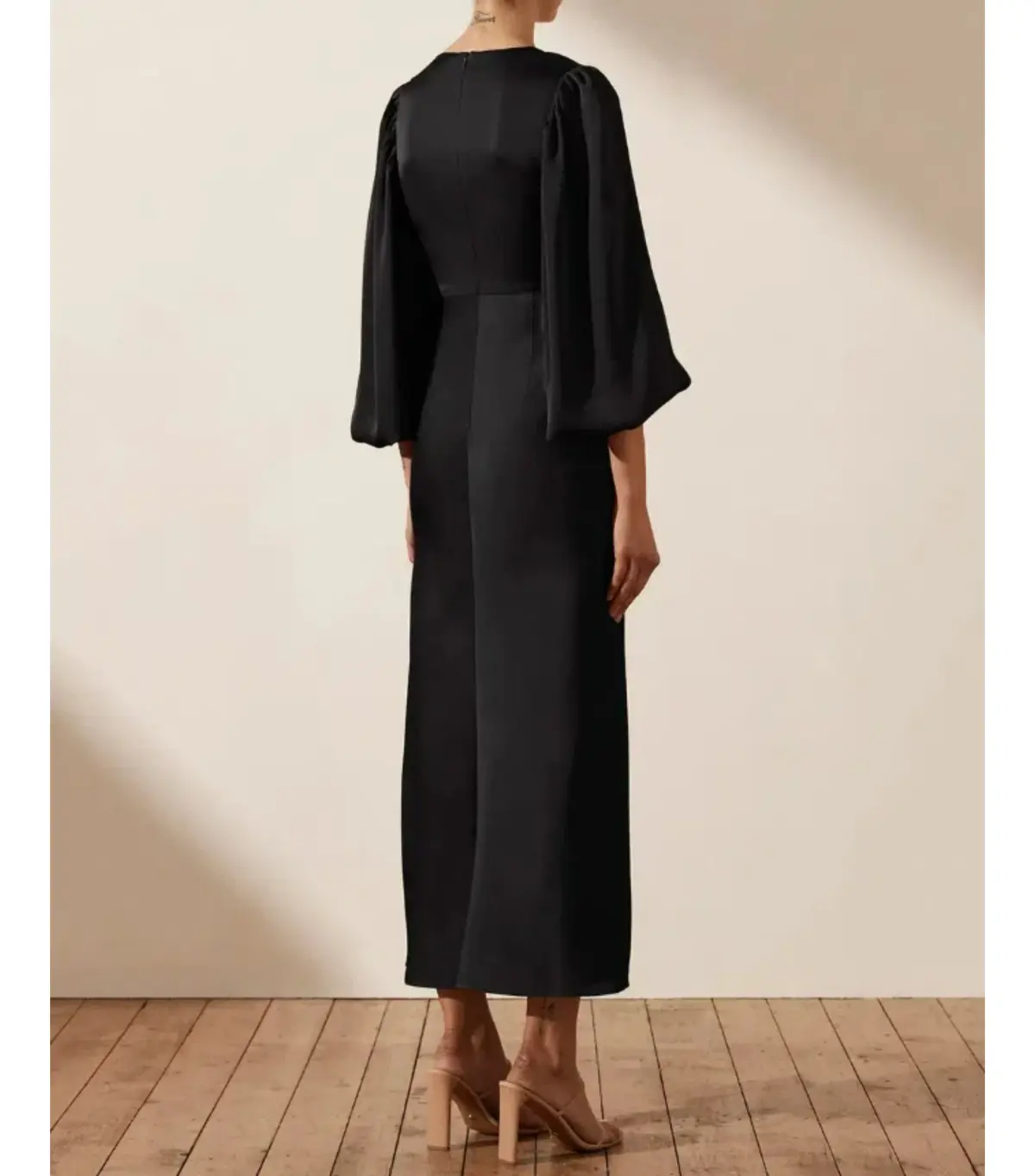 Shona Joy Luxe Twist Front Balloon Sleeve Midi Dress Black Onyx Size AU 18 - Image 3