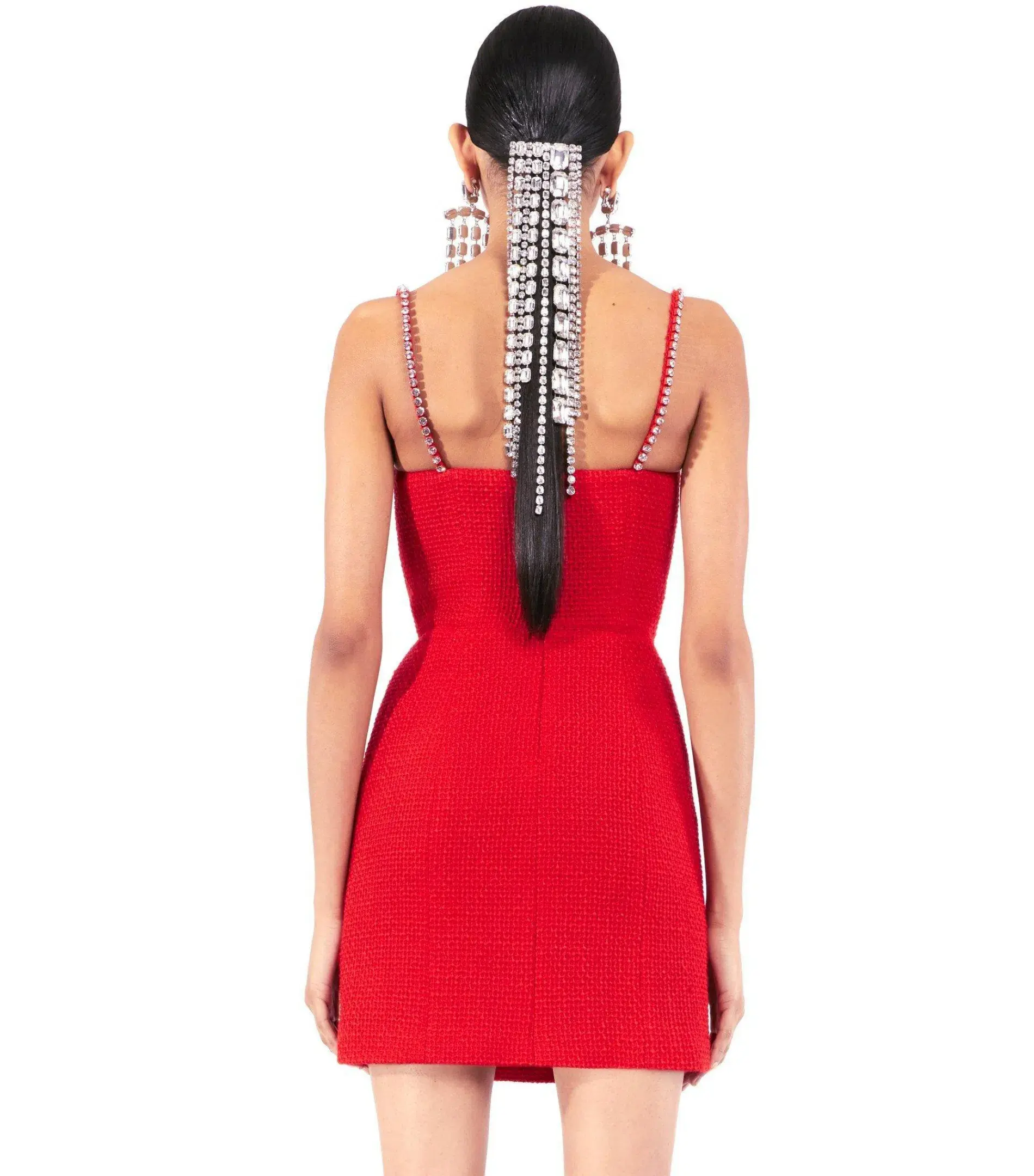 Area NYC Red Embellished Tweed Bustier Dress Red Size AU 6 - Image 3