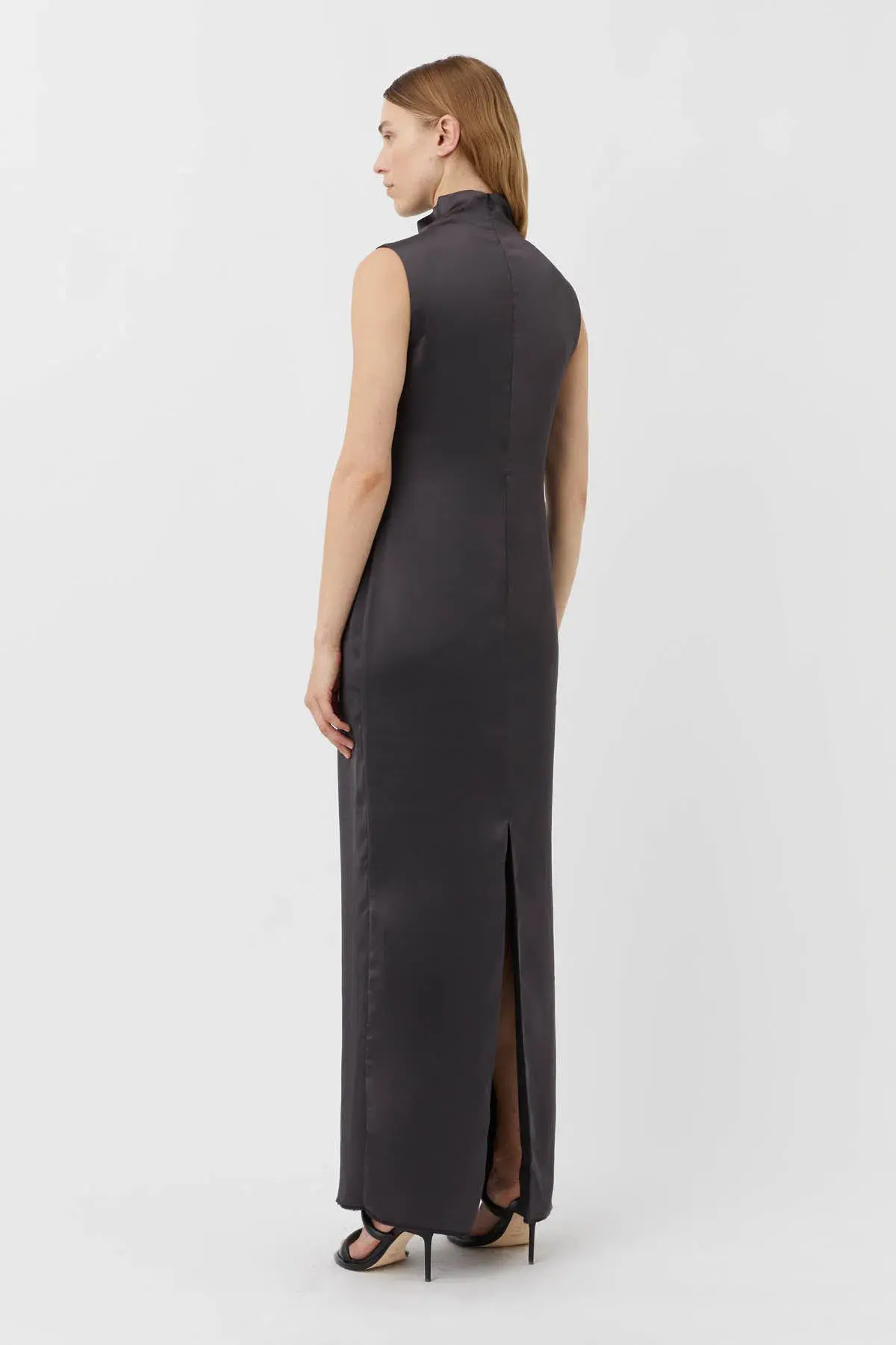 Camilla And Marc Emeline Satin Evening Maxi Dress In Charcoal Size 10  - Image 2