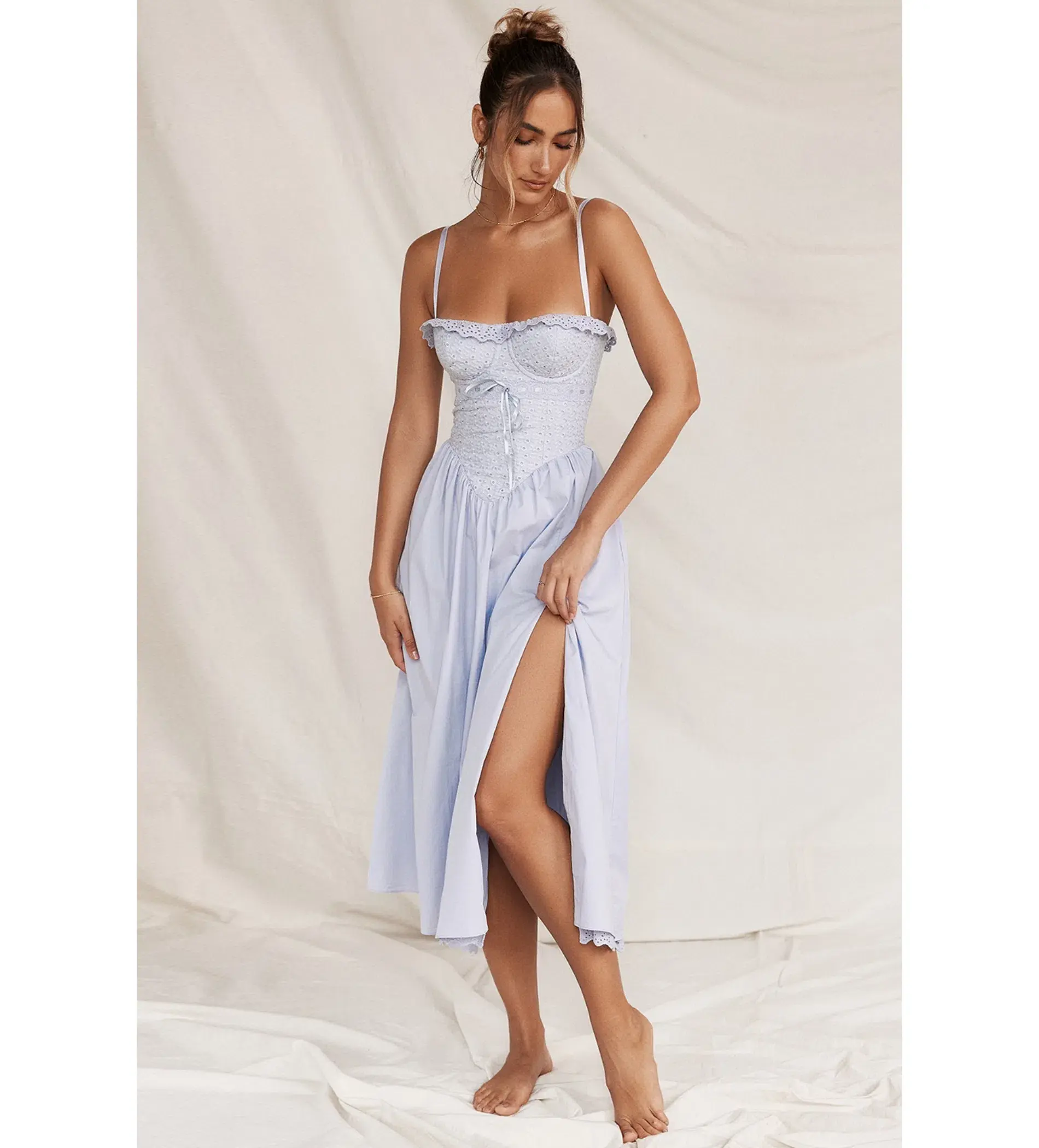 House Of CB Jaime  Sundress Soft Blue Cotton Broderie Anglais Size M/Au 10 - Image 1