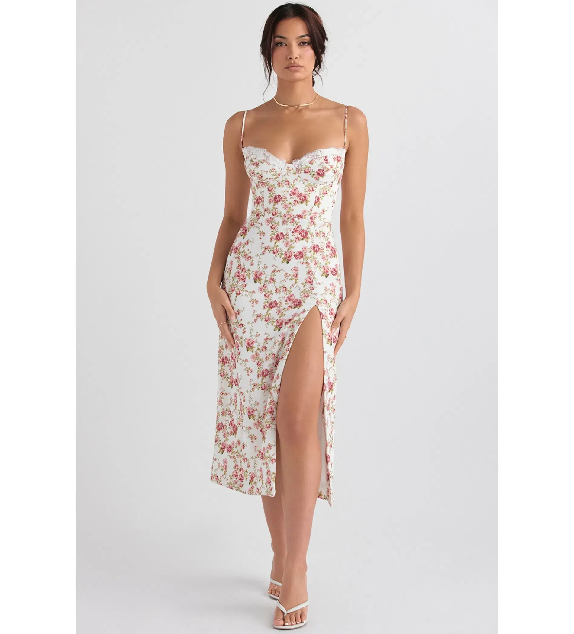 House Of Cb Charlotte Corset Midi Sundress  Rose Print Size M/AU 10 - Image 1
