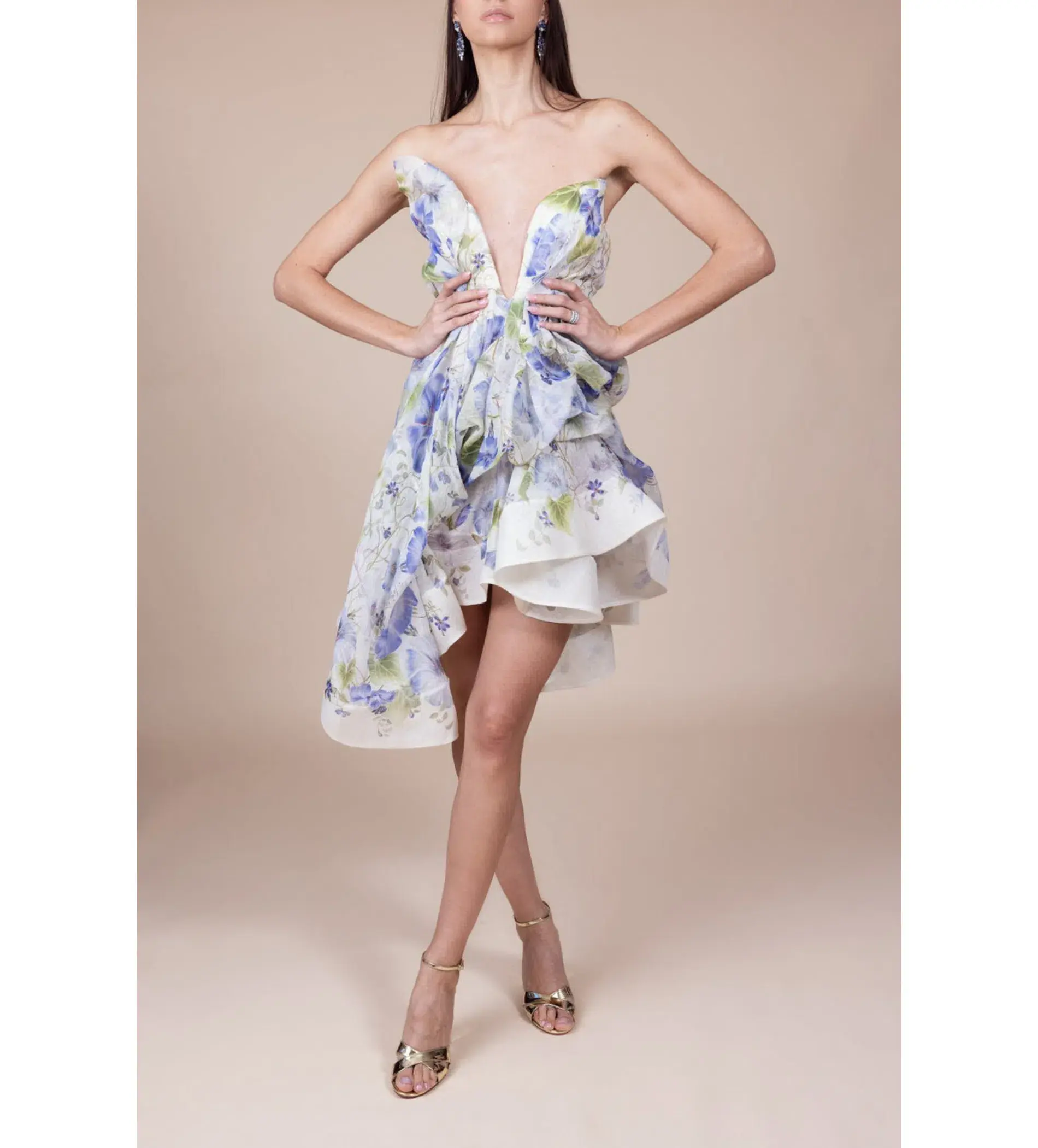 Zimmermann The Natura Draped Mini in Blue Floral  Size 3 /au 14 - Image 2