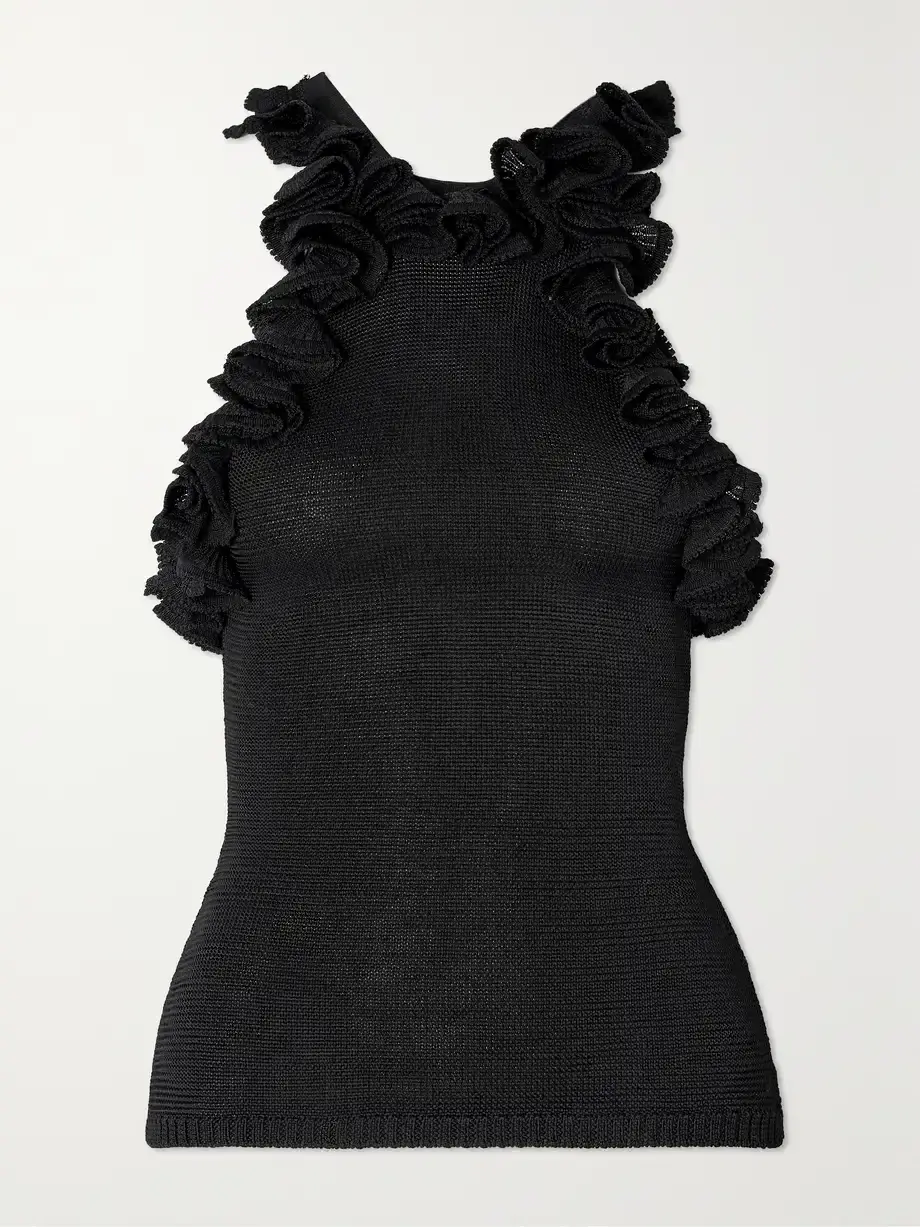 Zimmermann Matchmaker Ruffled Tank Top Knit Black Size 0 / AU 8 - Image 2