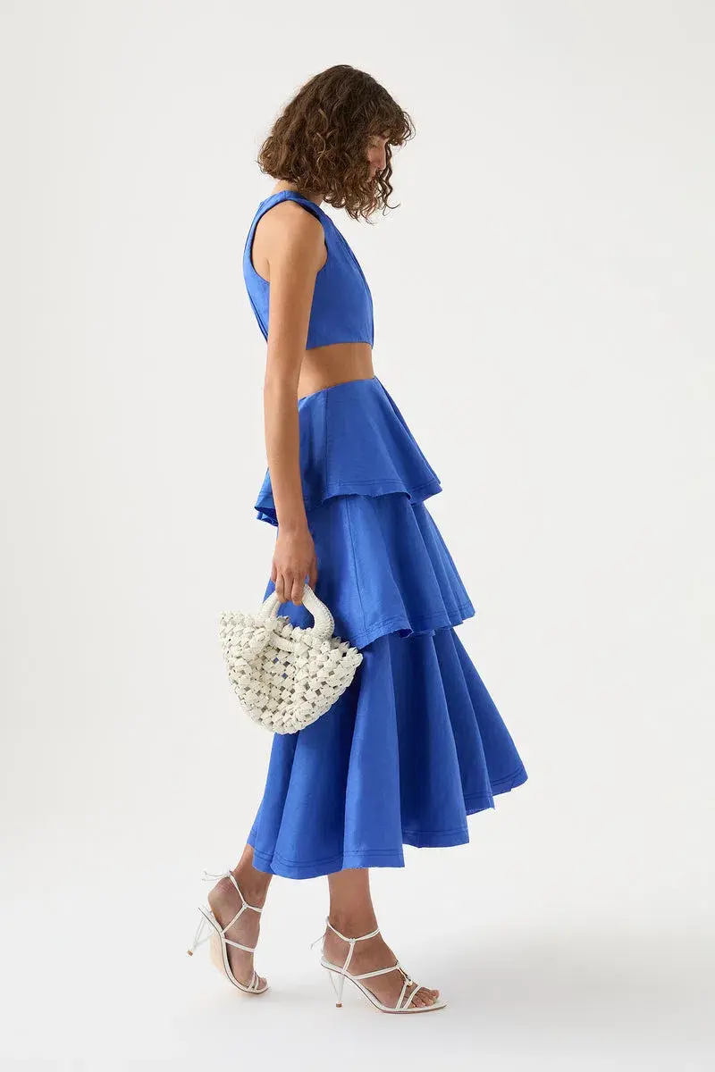 Aje Wave Cut Out Ring Midi Dress Marine Blue Size 10 - Image 4
