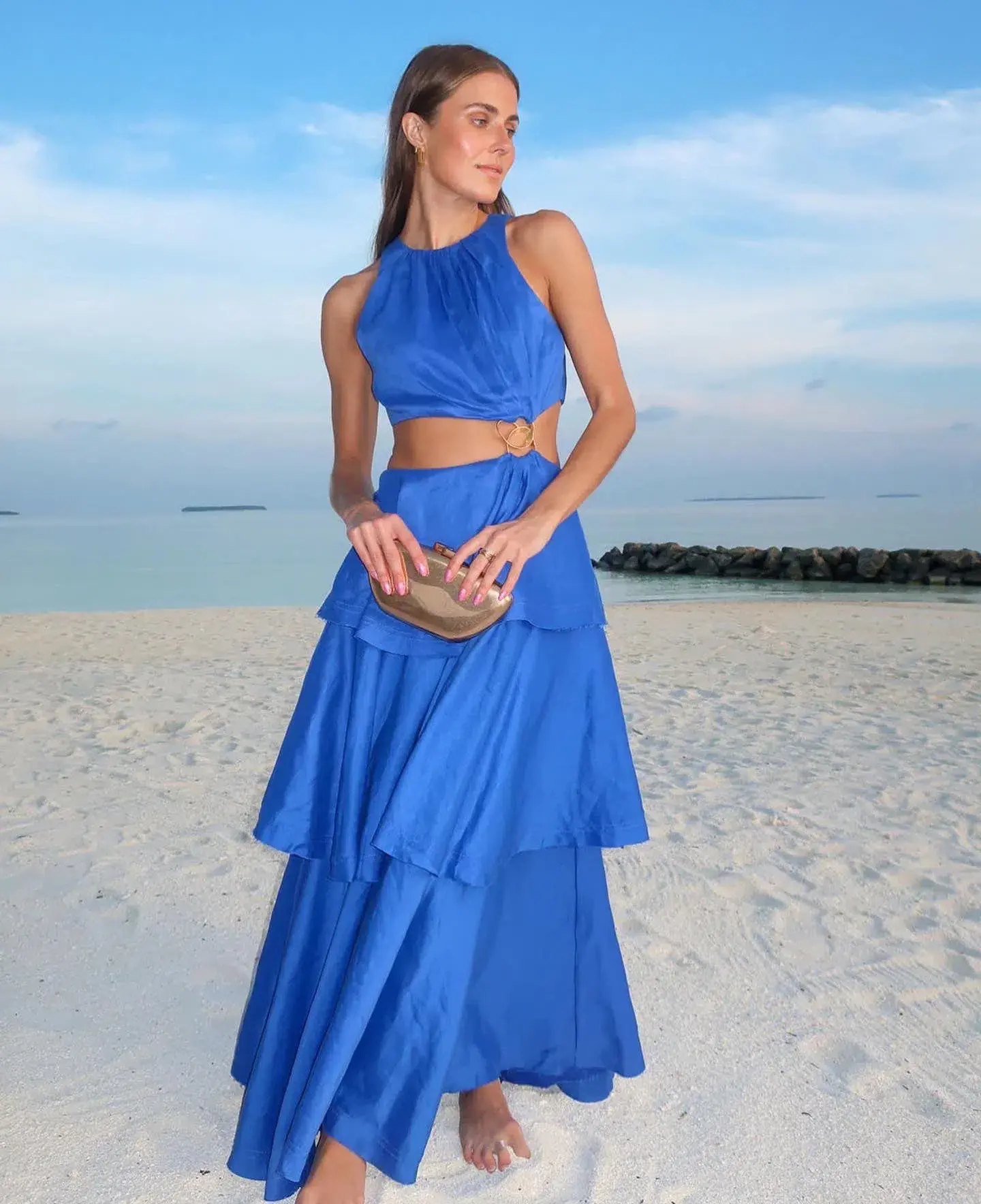 Aje Wave Cut Out Ring Midi Dress Marine Blue Size 10 - Image 1