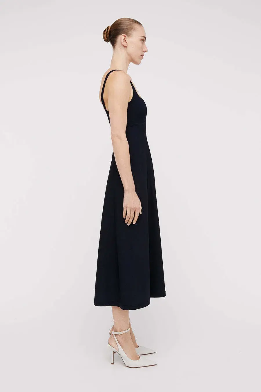Scanlan Theodore Crepe Knit Square Neck Dress Navy Size 8 - Image 3