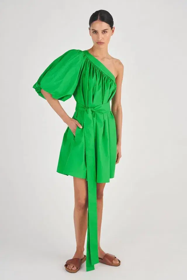 Oroton One Shoulder Mini Dress Meadow Green Size 10 - Image 1