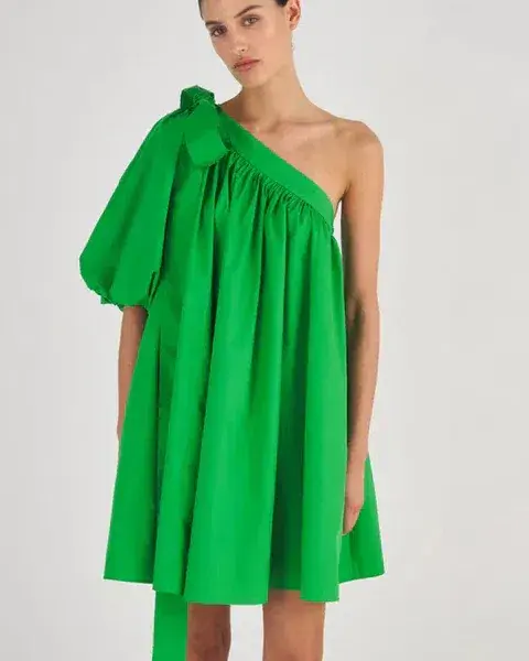 Oroton One Shoulder Mini Dress Meadow Green Size 10 - Image 2