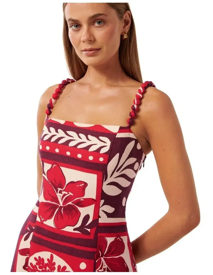 Forever New Sasha Strappy Printed Linen Mini Dress Athena Tile Size 10 - Image 5