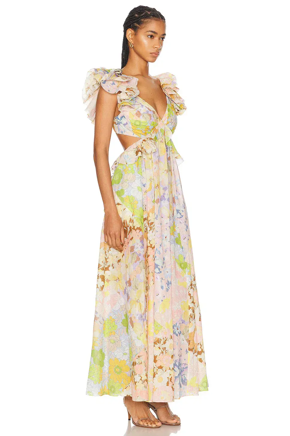 Zimmermann Pop Ruffle Sleeve Midi Dress Patch Floral Size 2/ AU 12 - Image 2
