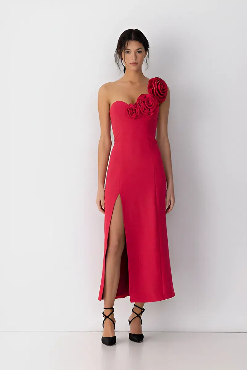 The Wolf Gang Flores Rose Midi Dress Red Size AU 8 for rent on The Volte - main image