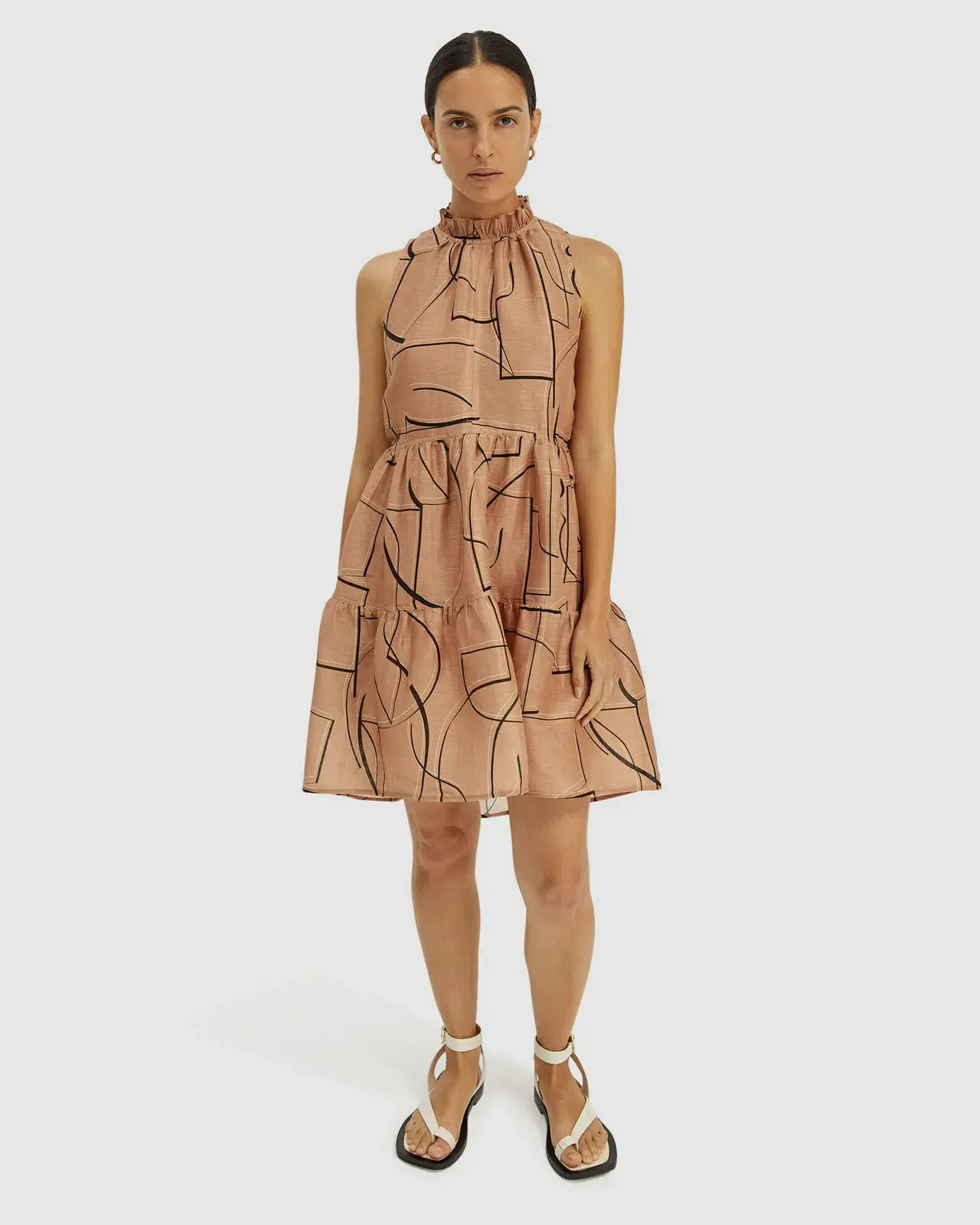 Saba Dia Linen Silk Tiered Dress Brown Size S (AU 10) - Image 1