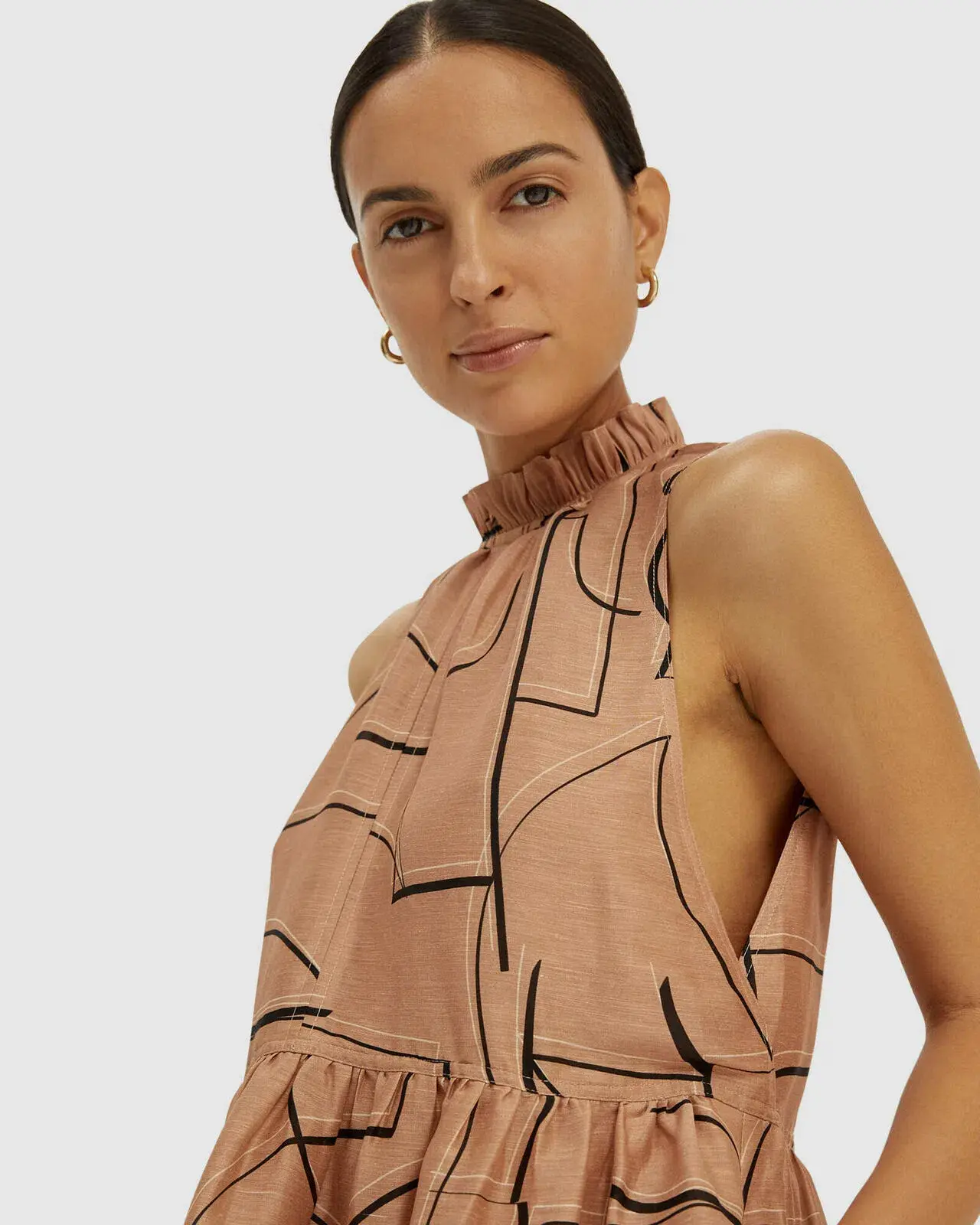 Saba Dia Linen Silk Tiered Dress Brown Size S (AU 10) - Image 4