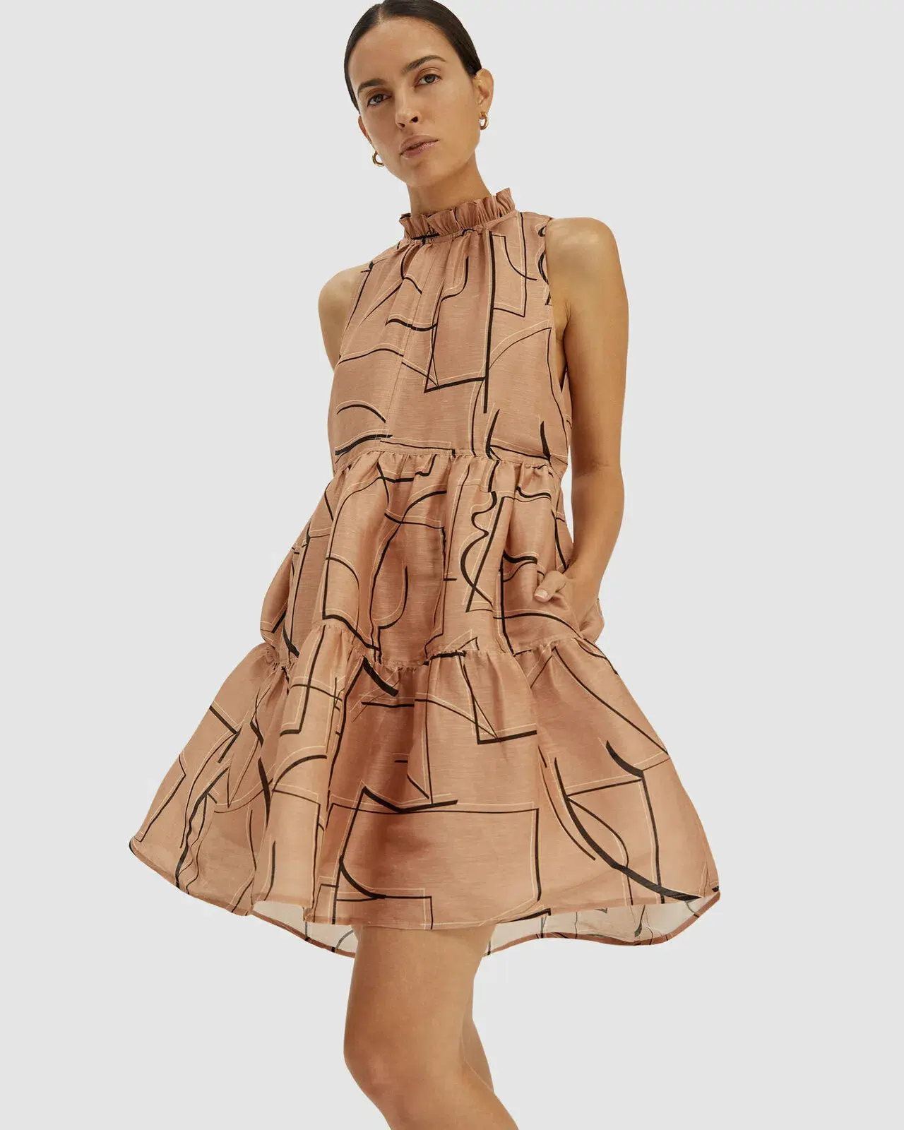 Saba Dia Linen Silk Tiered Dress Brown Size S (AU 10) - Image 2
