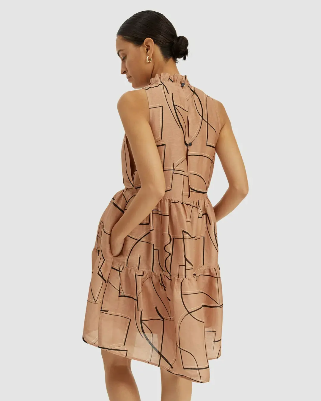 Saba Dia Linen Silk Tiered Dress Brown Size S (AU 10) for rent on The Volte - main image