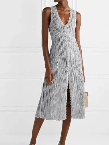 Alice McCall Magic Metallic Open Knit Midi Dress In Stone Size 10 - Image 2