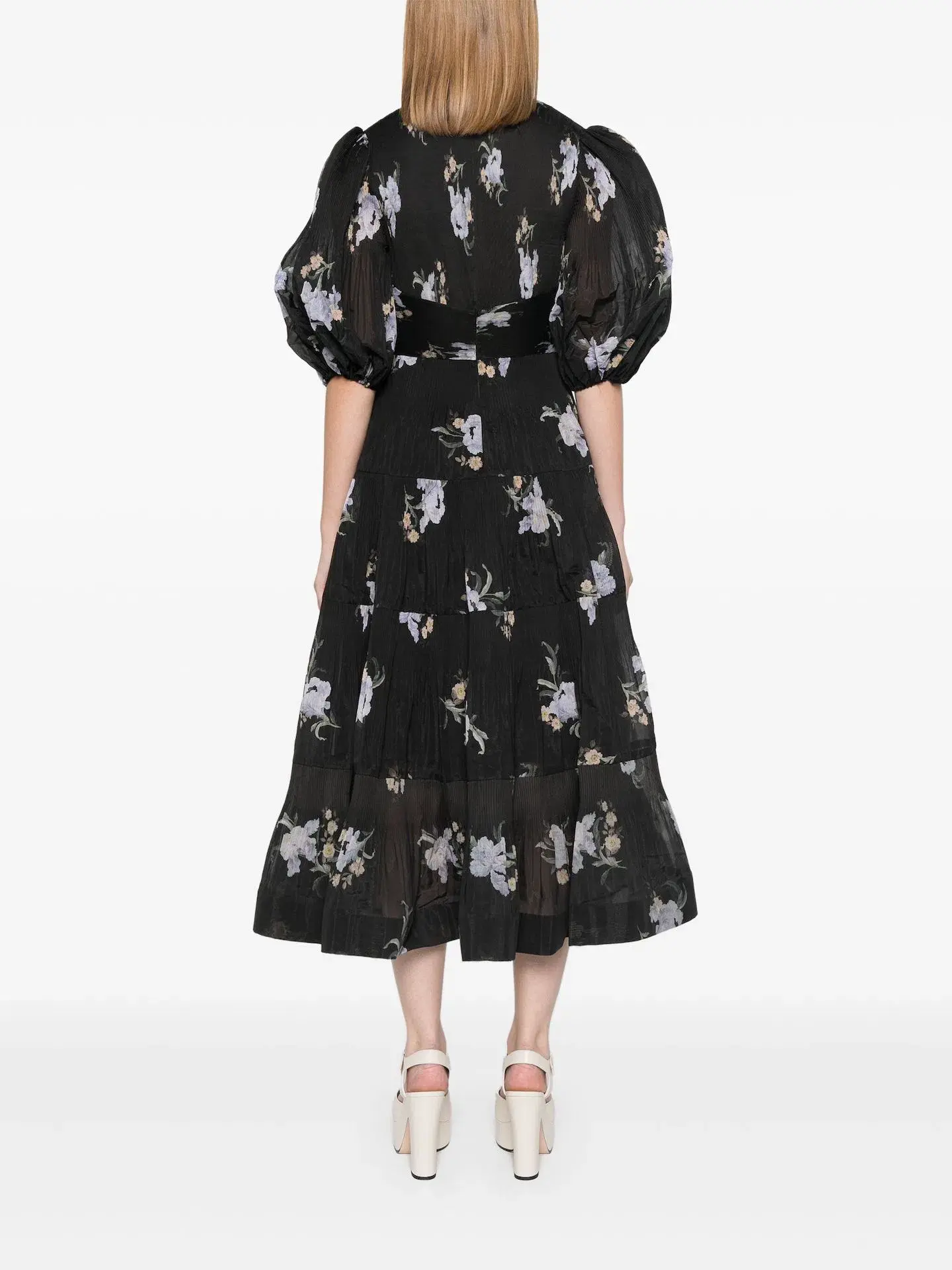 Zimmermann Pleated Midi Dress Black Iris Floral Size 3/ AU 14 - Image 3