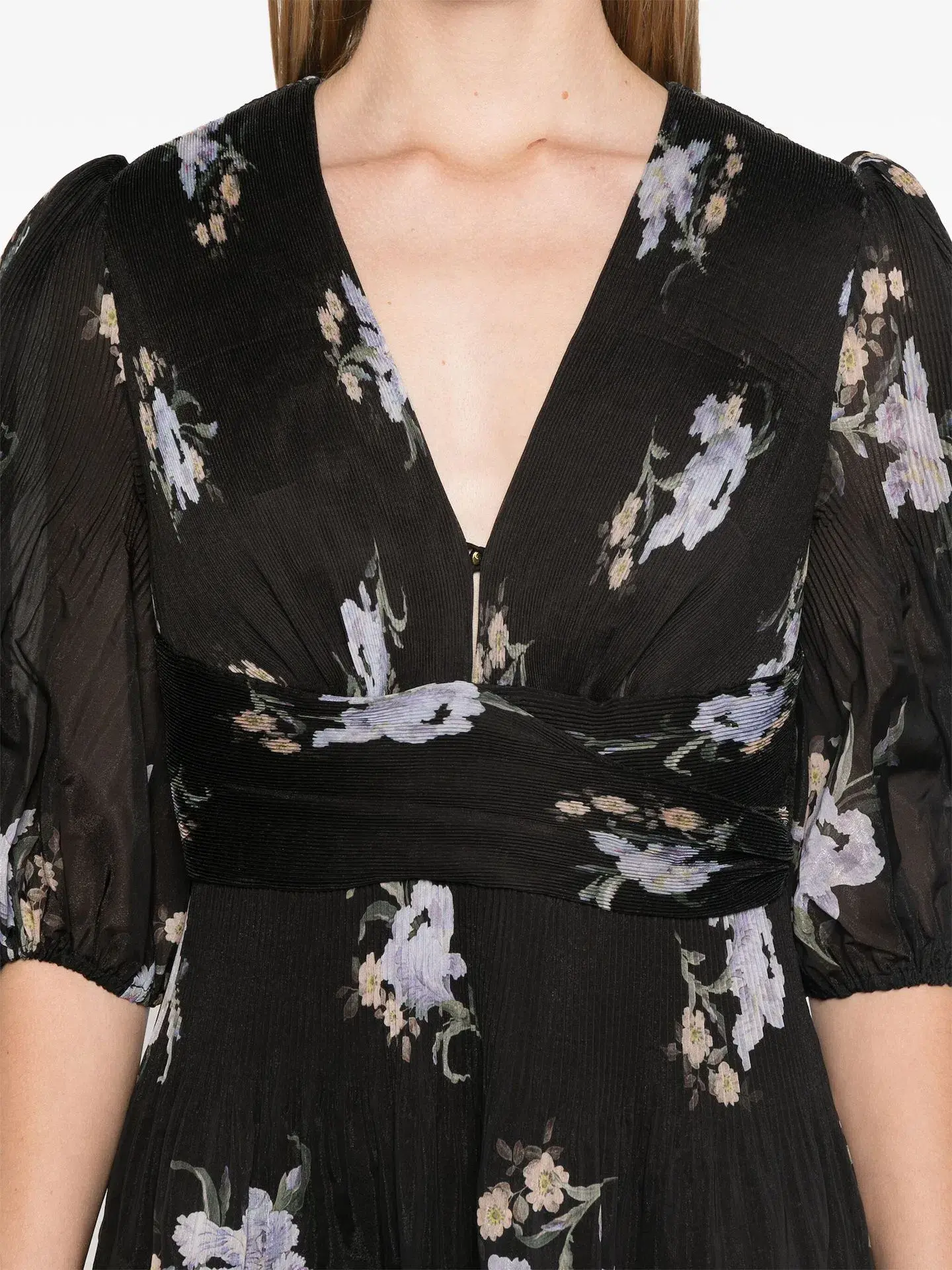 Zimmermann Pleated Midi Dress Black Iris Floral Size 3/ AU 14 - Image 2