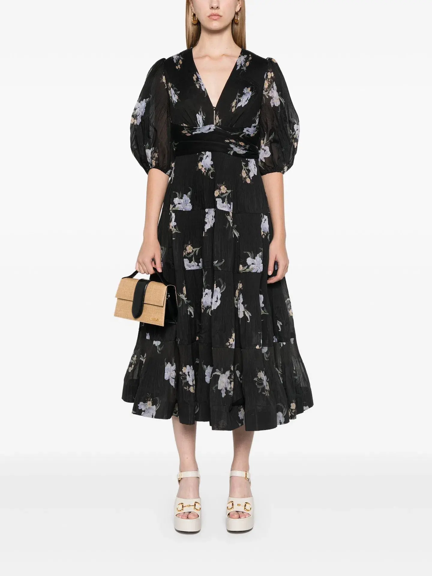Zimmermann Pleated Midi Dress Black Iris Floral Size 3/ AU 14 - Image 4