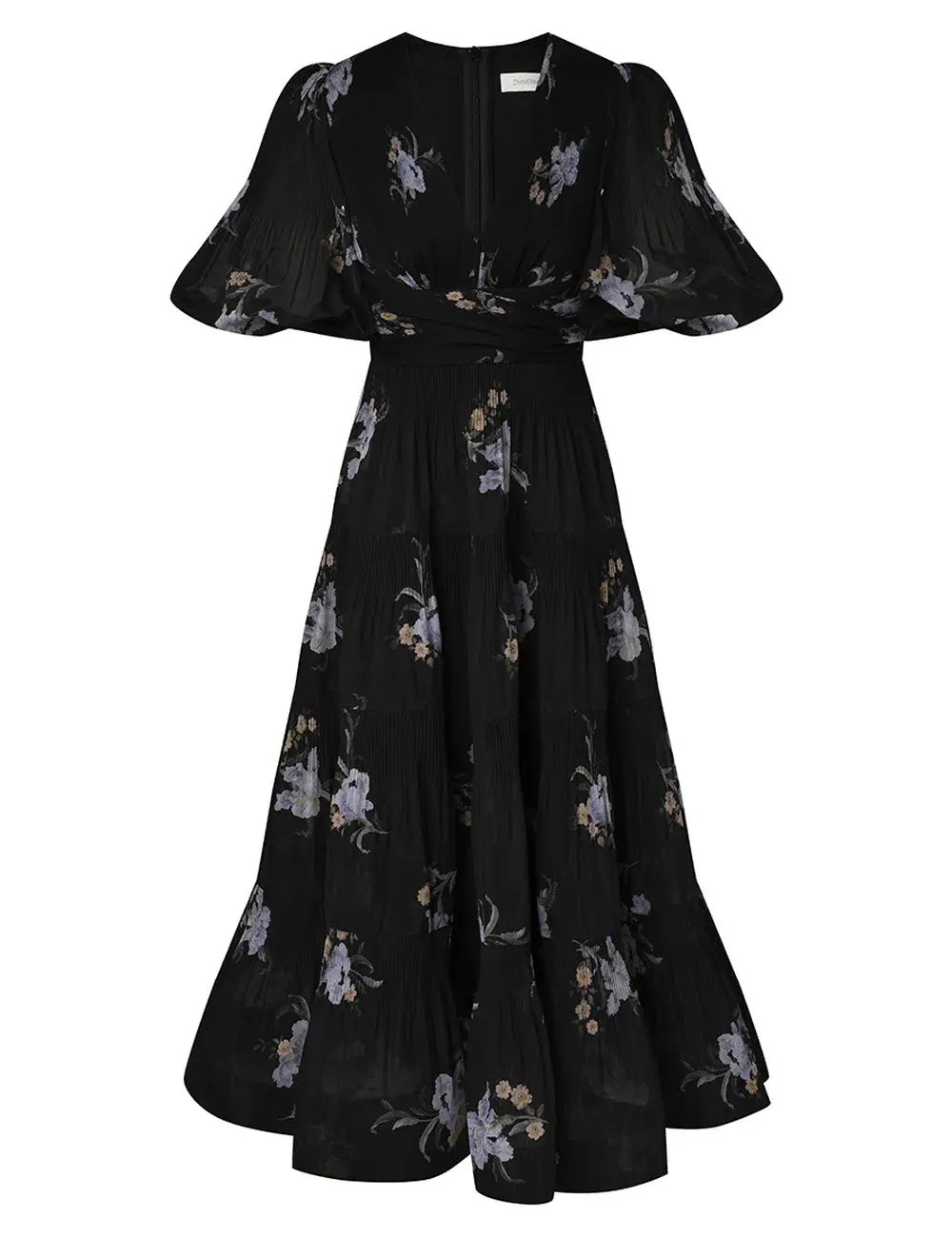 Zimmermann Pleated Midi Dress Black Iris Floral Size 3/ AU 14 - Image 5