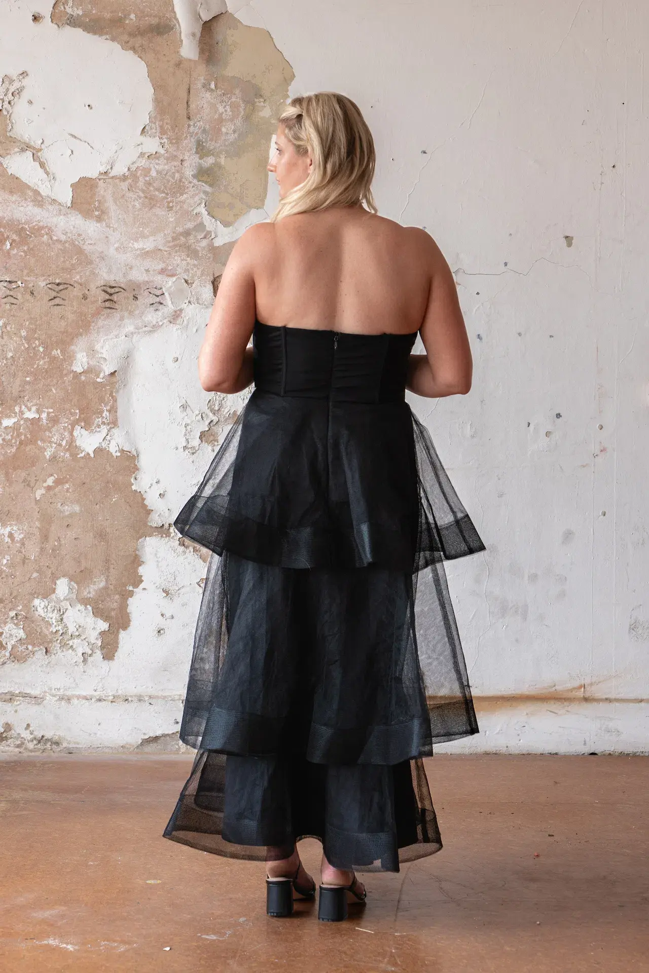 Bariano Kascade Tiered Ruffle Midi Maxi Dress Black Size AU 14  - Image 8