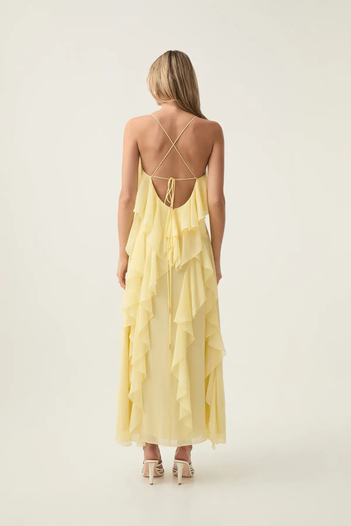 Aje Valentine Frill Maxi Dress Acacia Yellow Size AU 8 - Image 2