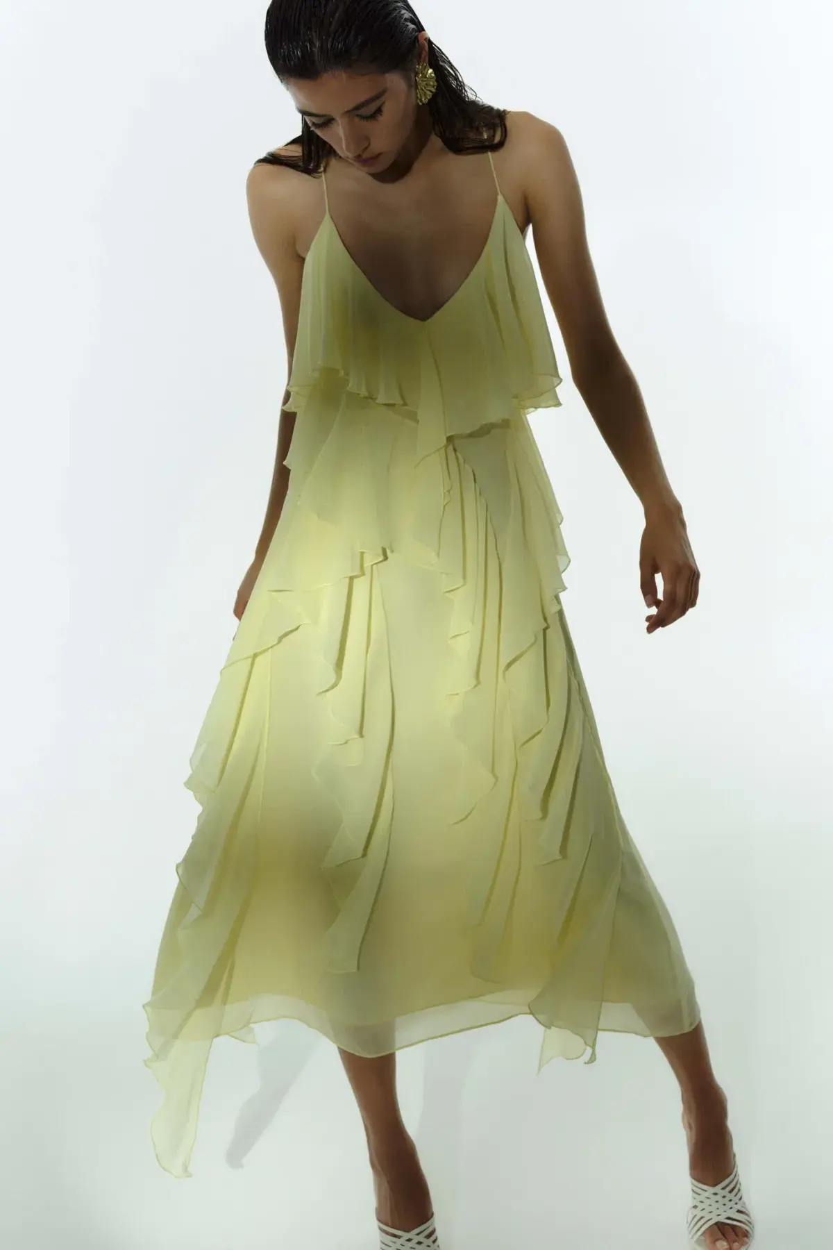 Aje Valentine Frill Maxi Dress Acacia Yellow Size AU 8 - Image 3