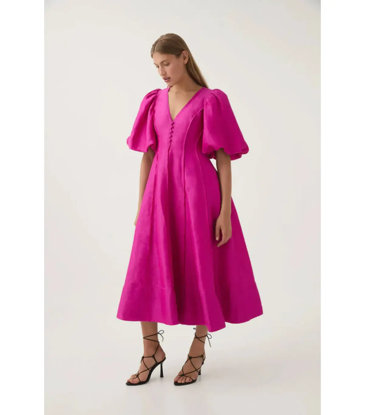Aje Dusk Puff Sleeve Midi Dress Deep Magenta Size AU 16 - Image 4