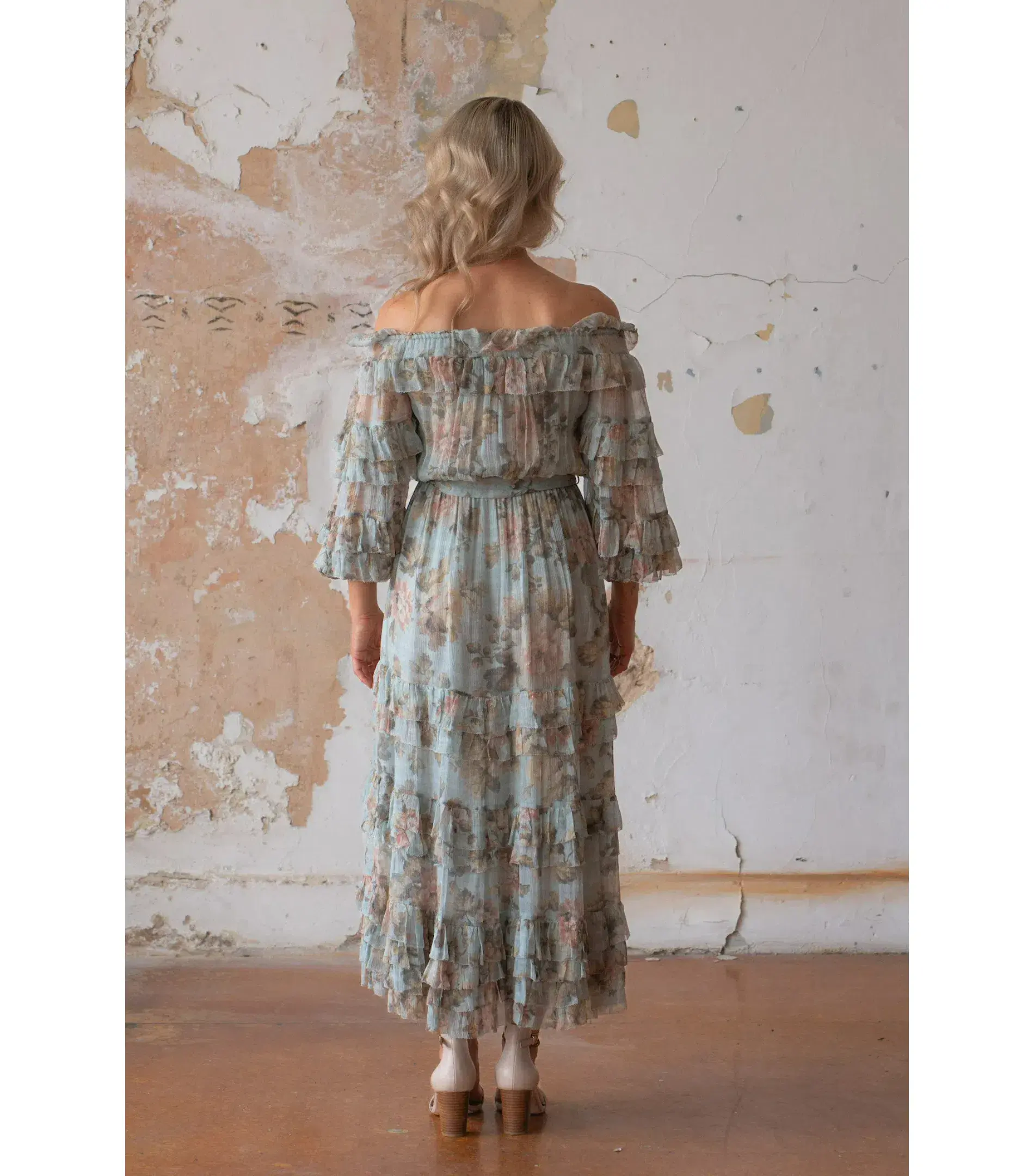 Zimmermann Tempest Ruffle Off Shoulder Puff Sleeve Dress Floral Size 0 / AU 8 - Image 3