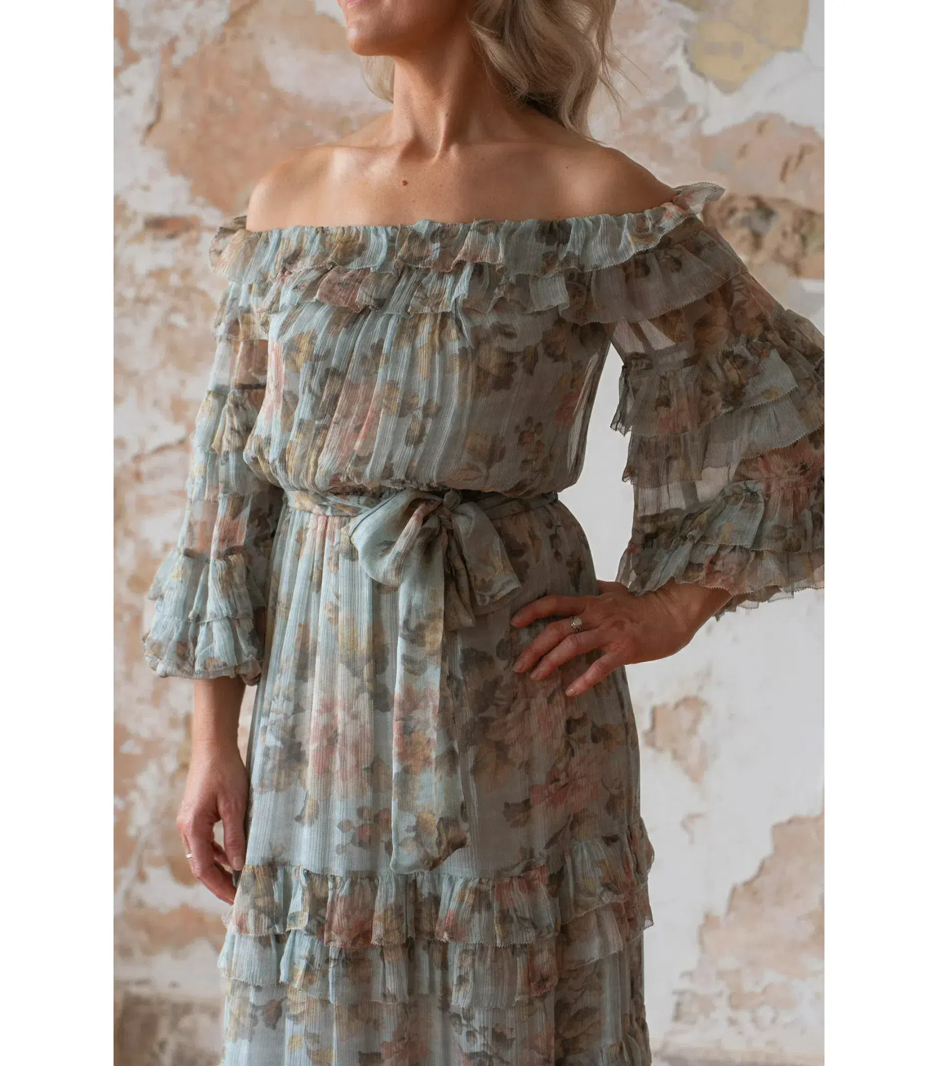 Zimmermann Tempest Ruffle Off Shoulder Puff Sleeve Dress Floral Size 0 / AU 8 - Image 2