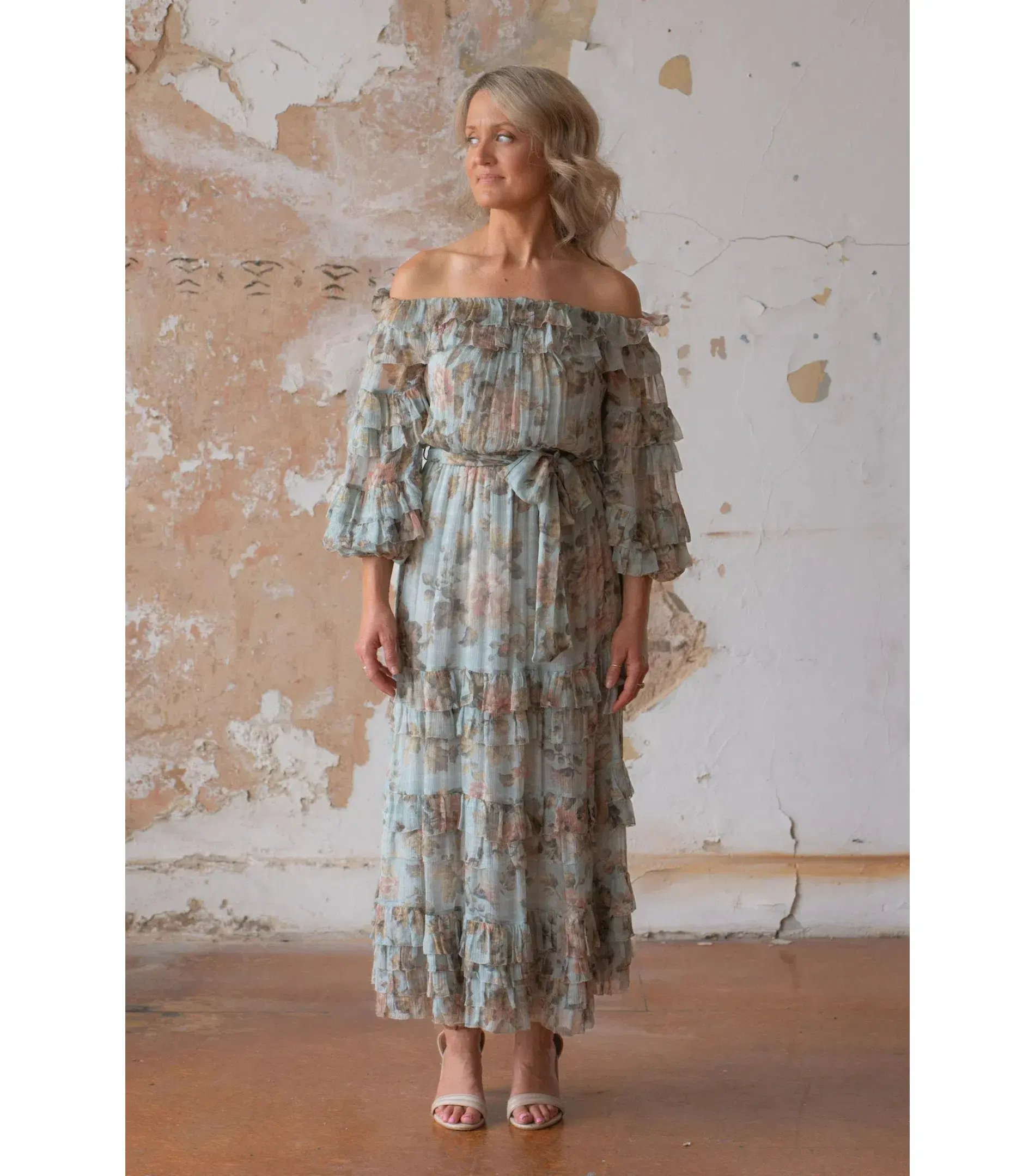 Zimmermann Tempest Ruffle Off Shoulder Puff Sleeve Dress Floral Size 0 / AU 8 - Image 1