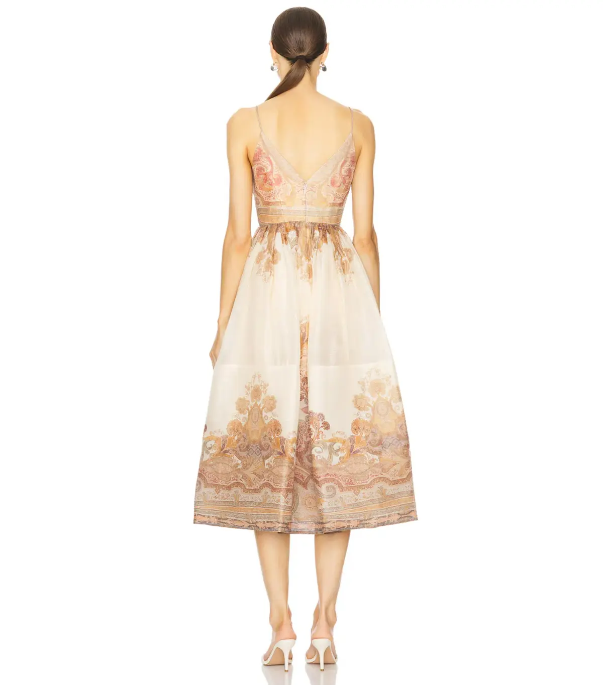 Zimmerman Illustration Draped Midi Dress In Cream Paisley Size 0 / AU 8 - Image 2
