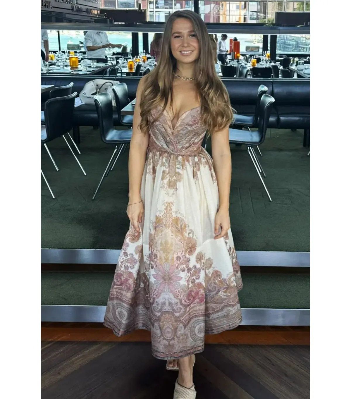 Zimmerman Illustration Draped Midi Dress In Cream Paisley Size 0 / AU 8 - Image 3