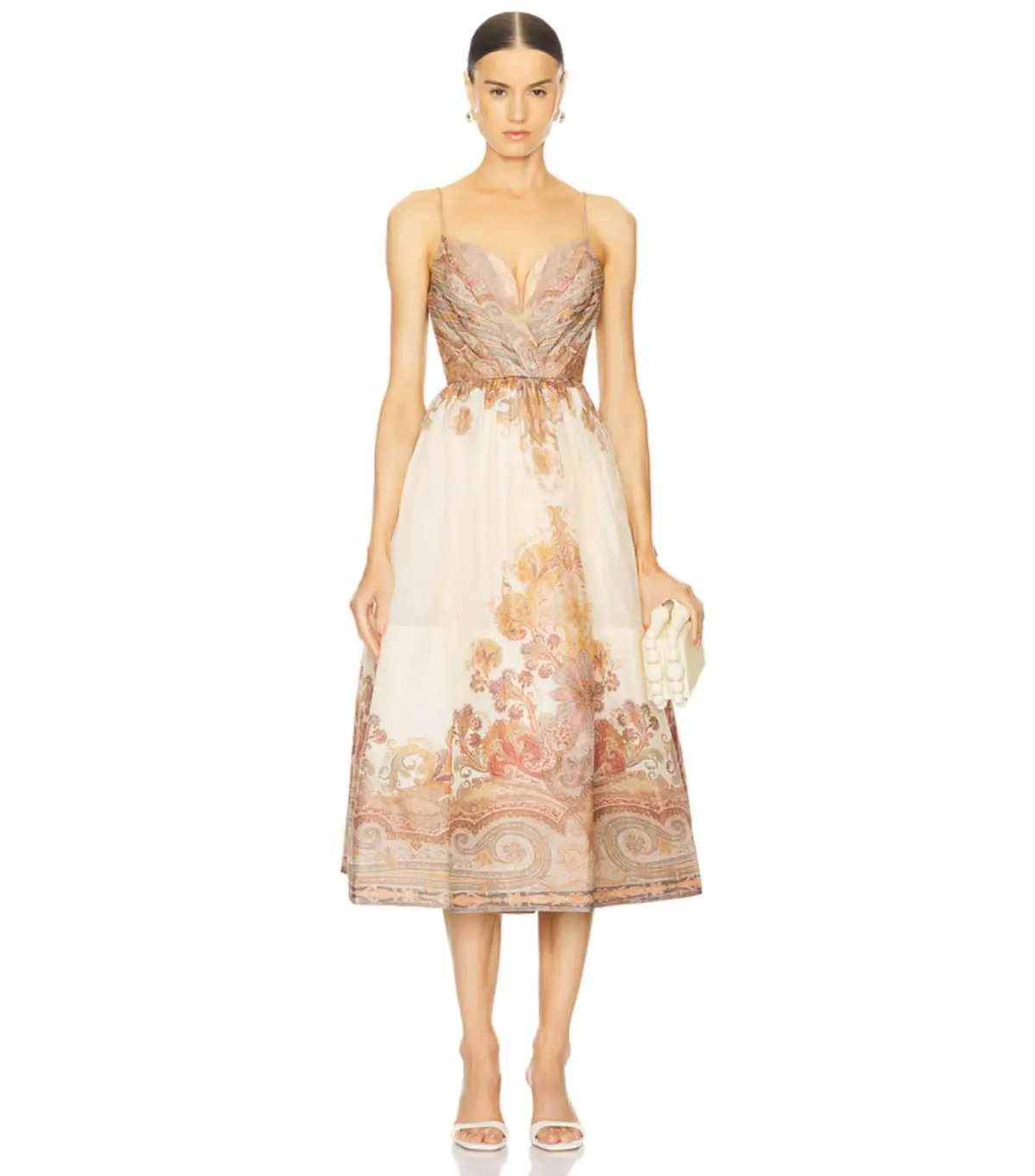 Zimmerman Illustration Draped Midi Dress In Cream Paisley Size 0 / AU 8 - Image 1