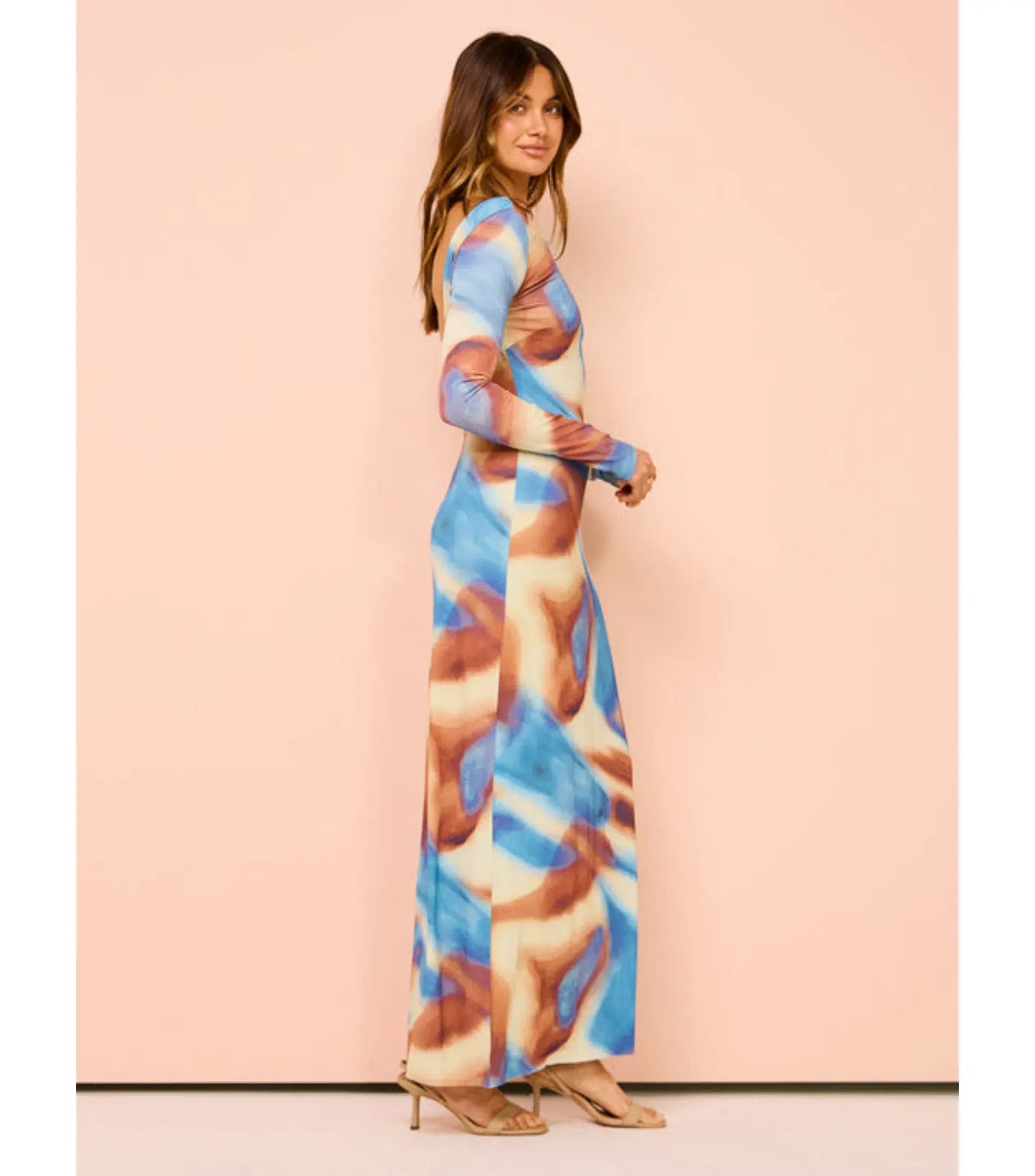 Issy Long Sleeve Maxi Dress in Blue Marble Size AU 16  - Image 4