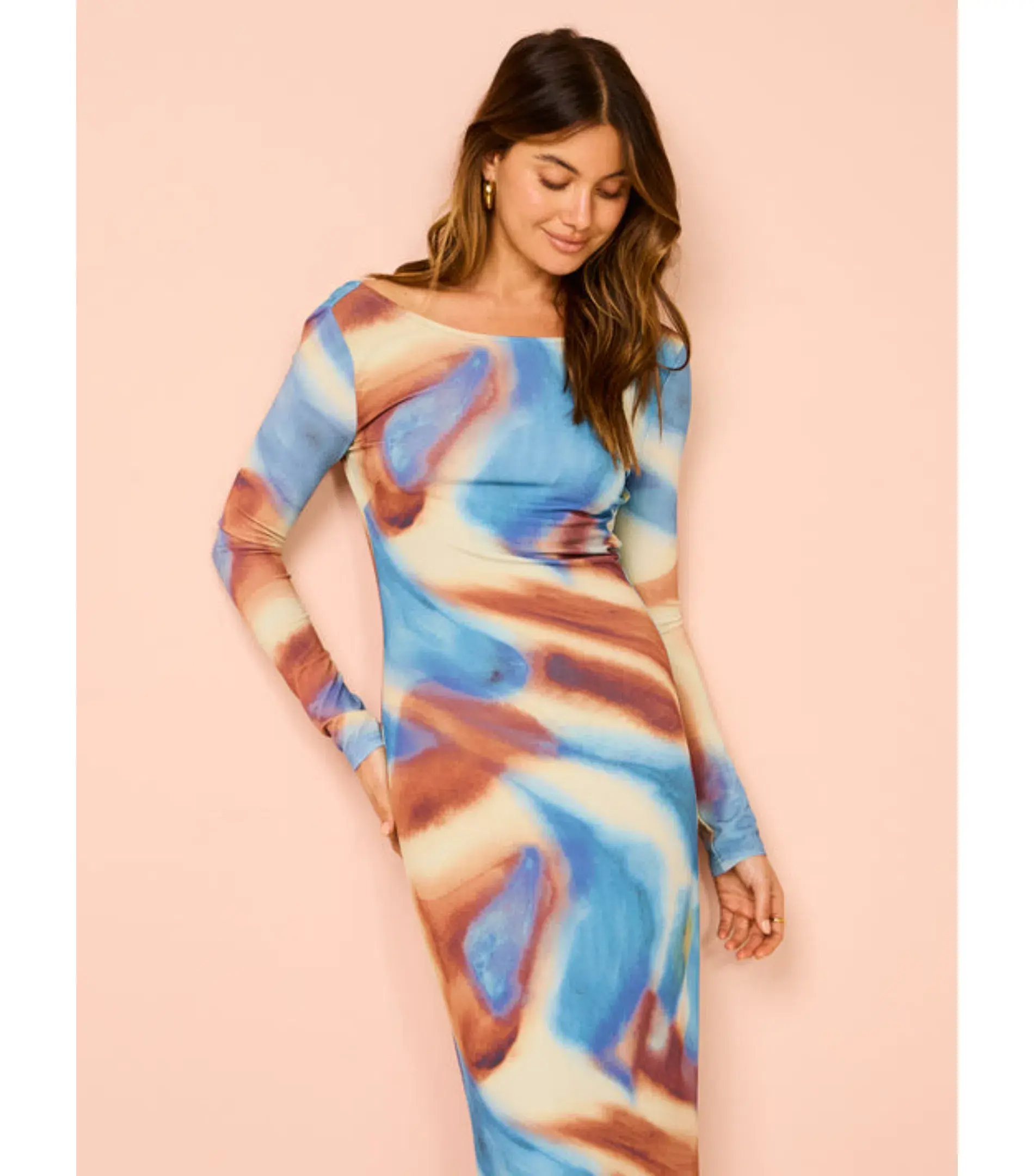 Issy Long Sleeve Maxi Dress in Blue Marble Size AU 16  - Image 3