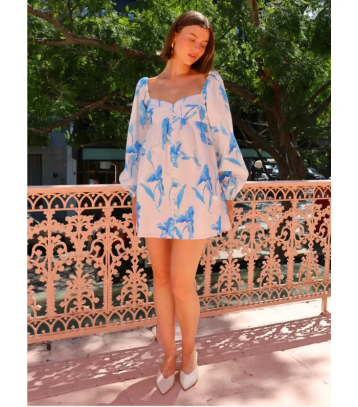 Issy Sweetheart Babydoll Dress in Blue Floral Print Size AU 14 - Image 1