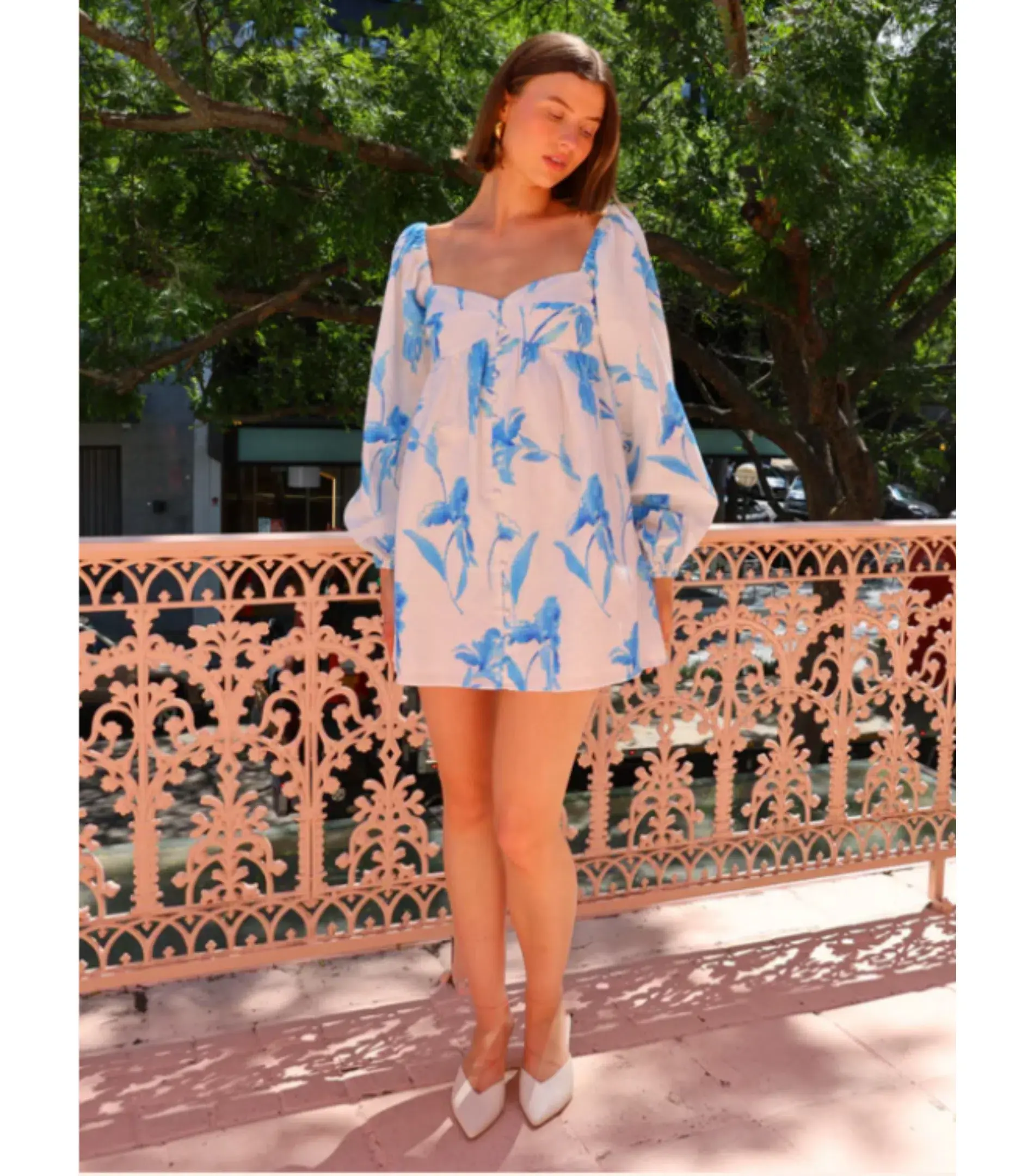 Issy Sweetheart Babydoll Dress in Blue Floral Print Size AU 14 - Image 1